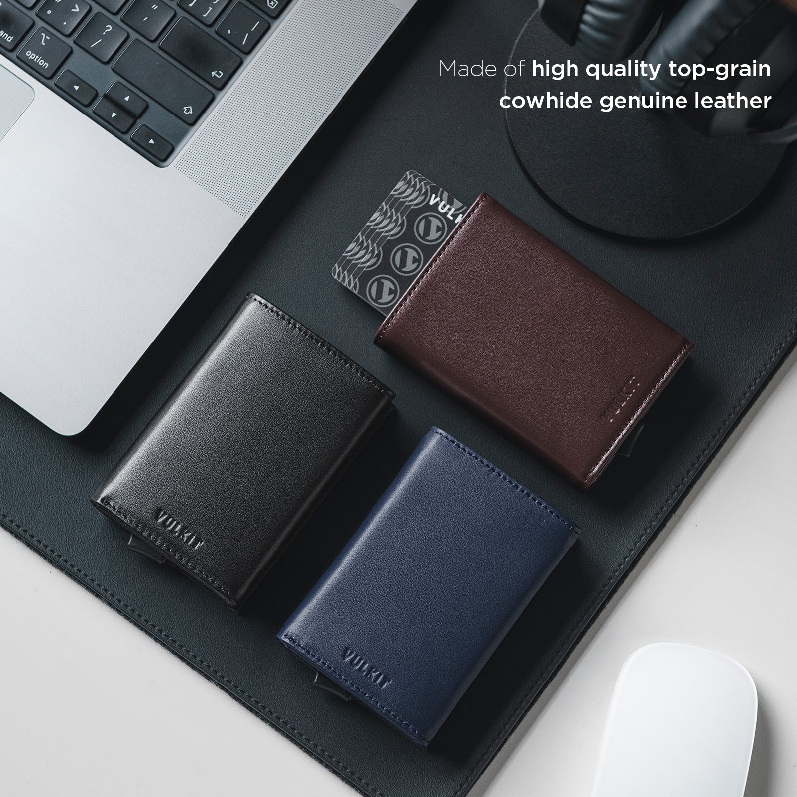 Genuine Leather Tri-Fold Wallet with Magnetic Closure - VC208P Slim RFID Blocking Wallet for Men, Perfect for Everyday Carry & Travel