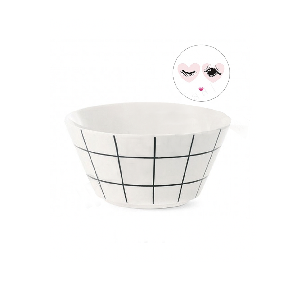 Ms Etoile Low Ceramic Bowl - Checker Pattern Design - Small Decorative Serving Dish for Soup, Salad, Dessert - Perfect for Home Dining, Party Entertaining & Gift Giving
