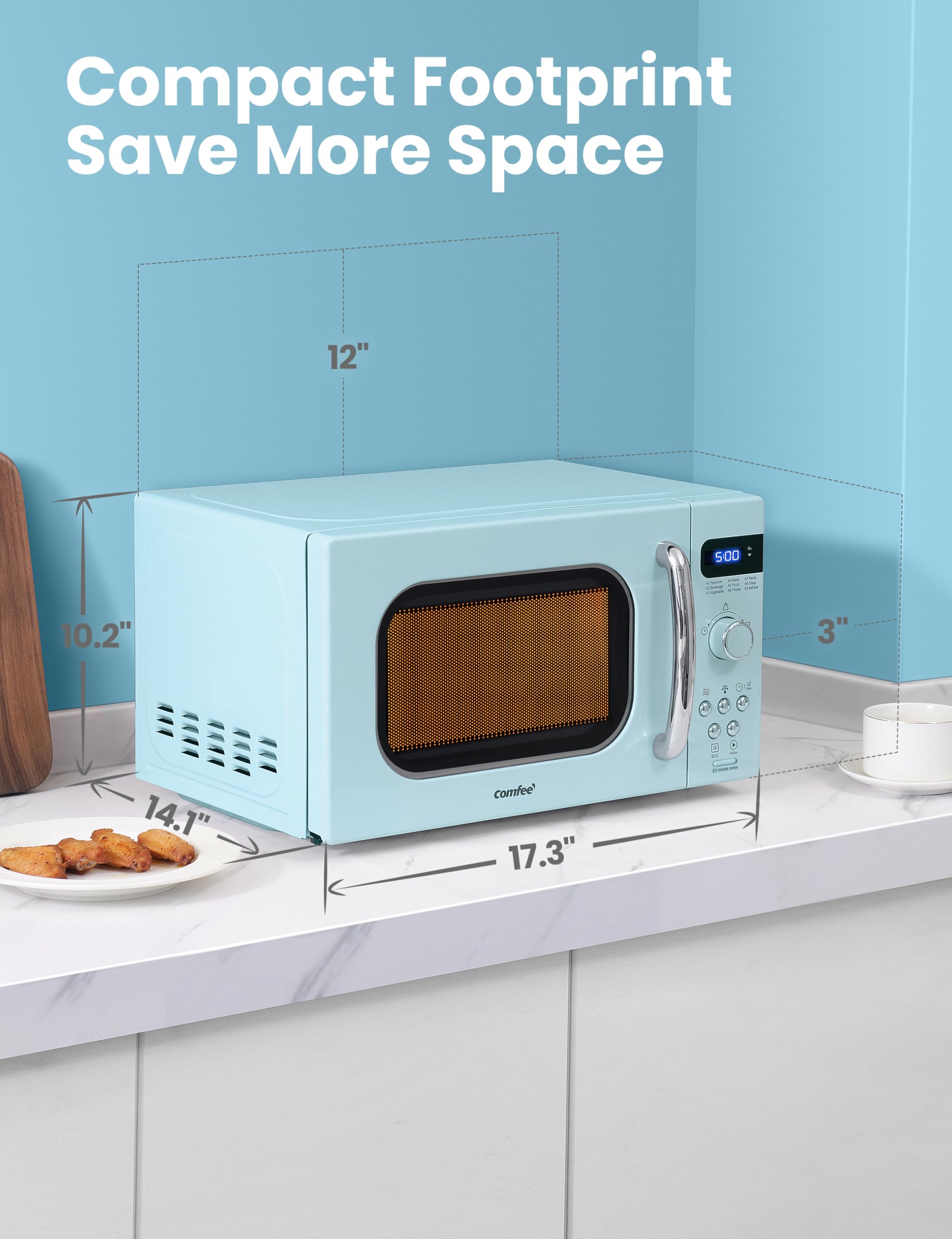 COMFEE' Retro Small Microwave Oven 0.7 Cu Ft - Compact 700W Countertop Microwave with 9 Preset Menus, Position-Memory Turntable & Mute Function - Perfect for Dorms, Apartments & Small Kitchens - AM720C2RA-G in Green