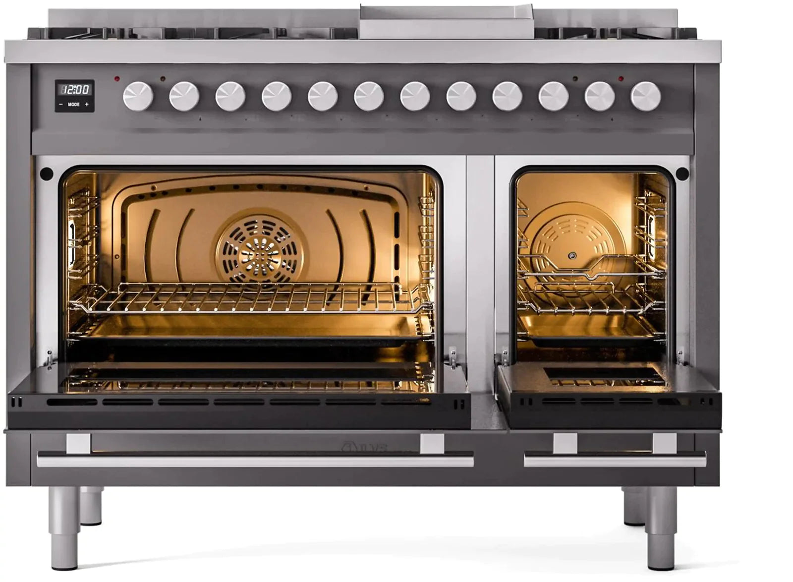 ILVE 48 Inch Professional Plus II Freestanding Dual Fuel Range with 8 Sealed Burners - UP48FWMP - Perfect for Home Chefs & Commercial Kitchens