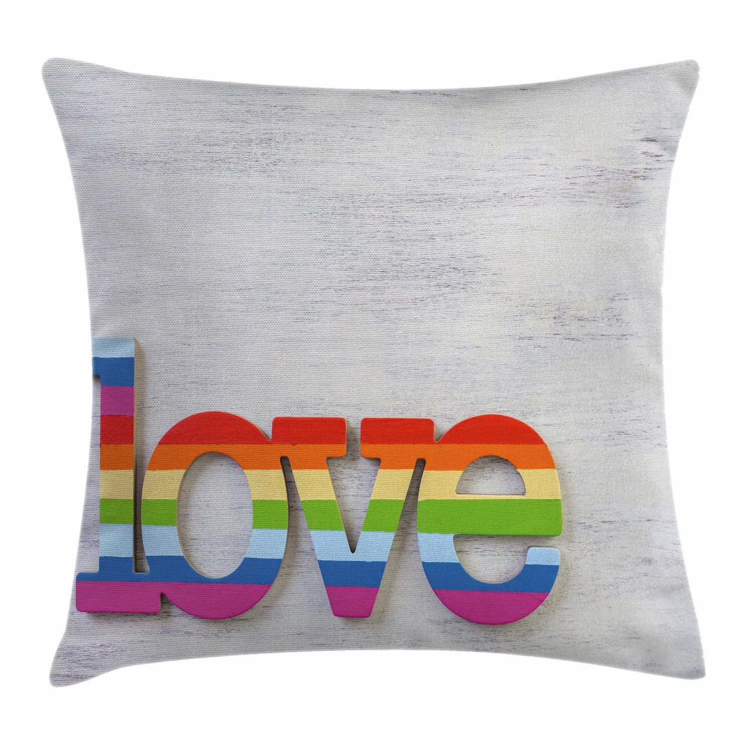 Ambesonne Pride Throw Pillow Cover 28x28 Inches - Rainbow Love Sign LGBT Decorative Square Cushion Case for Sofa, Bed & Home Decor - Orange Vermilion Wooden Backdrop Design