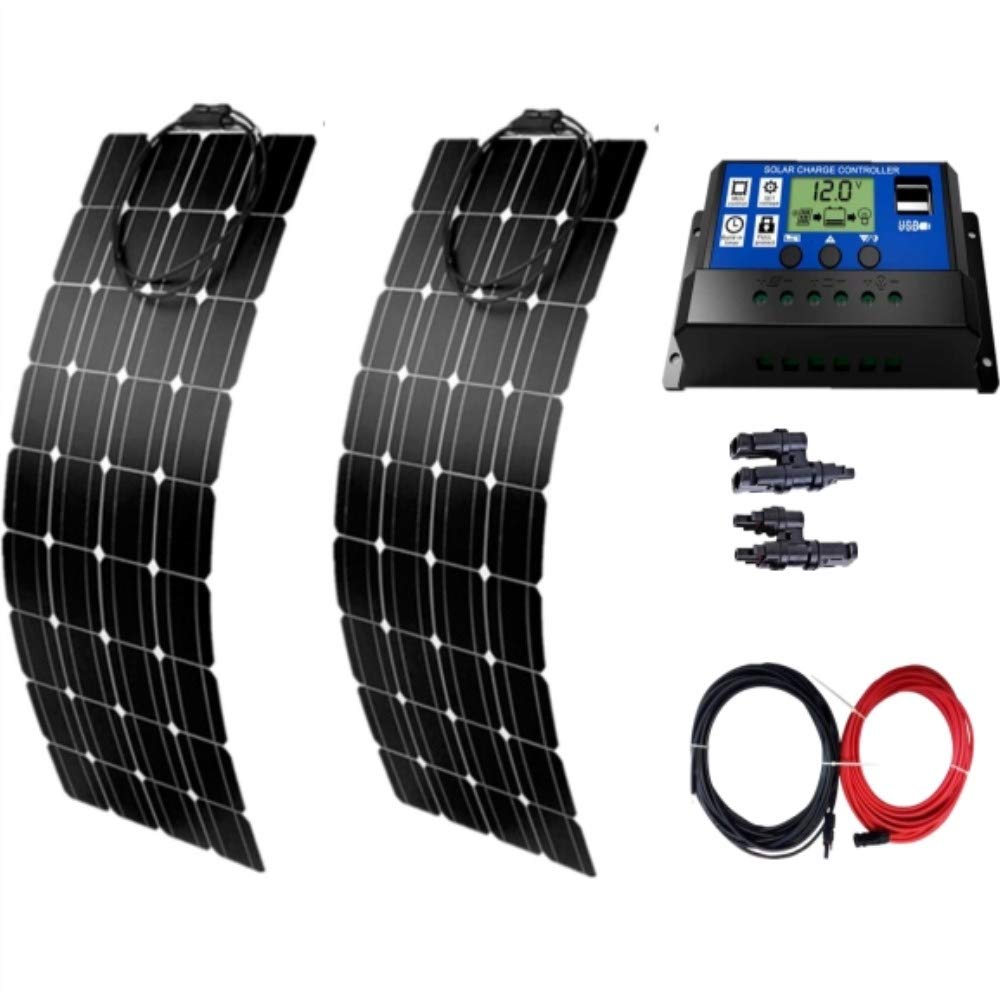 2 Pack 100W Semi-Flexible Solar Panels | 200W Solar Power System Kit with 30A LCD Charge Controller | 12V RV, Boat & Off-Grid Use | Waterproof & Lightweight for Camping, Marine & Remote Power Needs