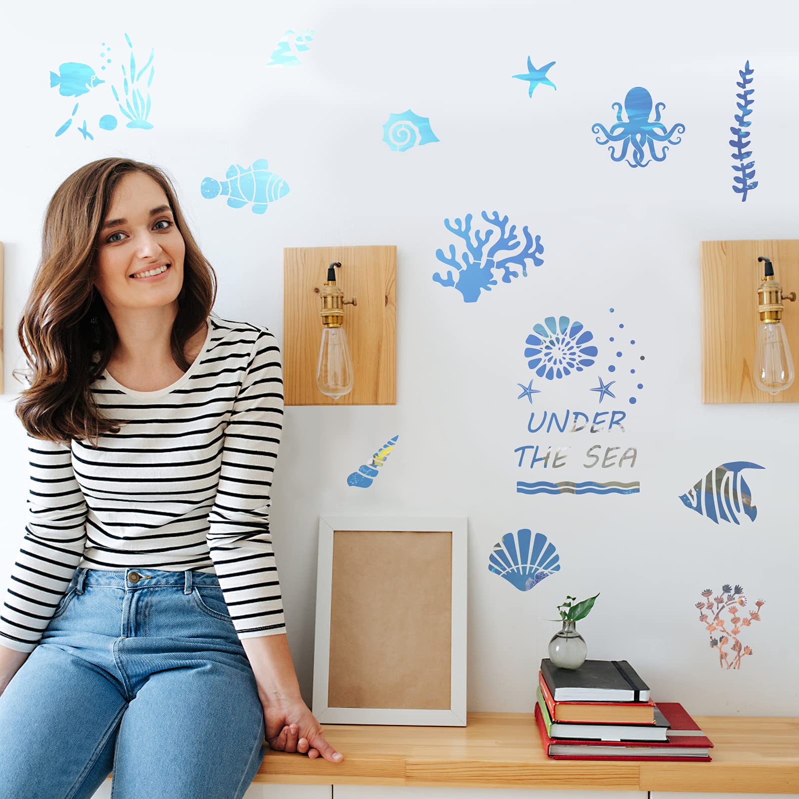 20-Piece Sea Creature Stencils Set - Mermaid, Seahorse, Jellyfish Templates for DIY Painting, Wood Crafts & Scrapbooking - Perfect for Home Decor, Kids Art Projects & Beach-Themed Parties