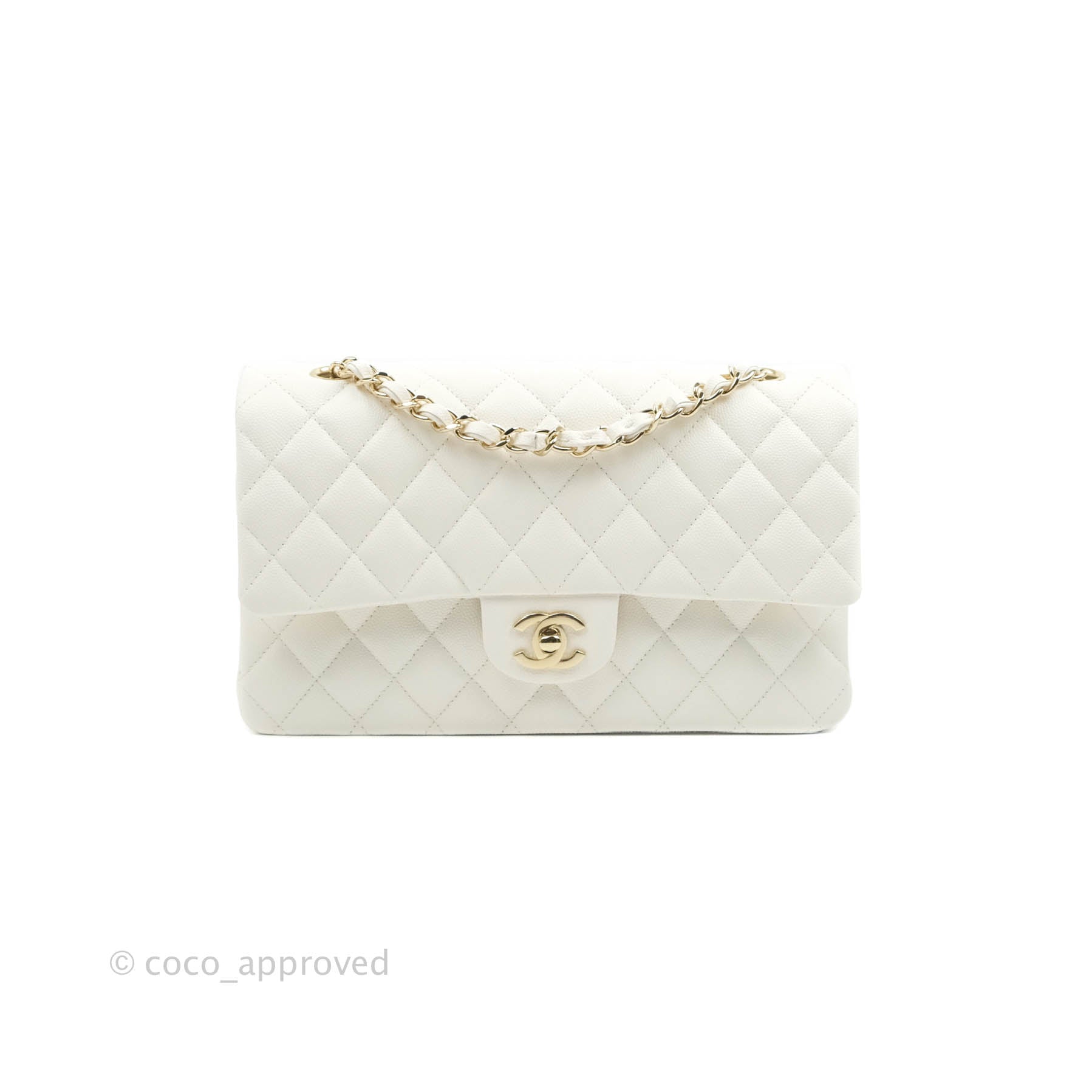 Chanel Classic Medium Double Flap Bag in White Caviar Leather with Gold Hardware - Perfect for Luxury Everyday Wear & Special Occasions