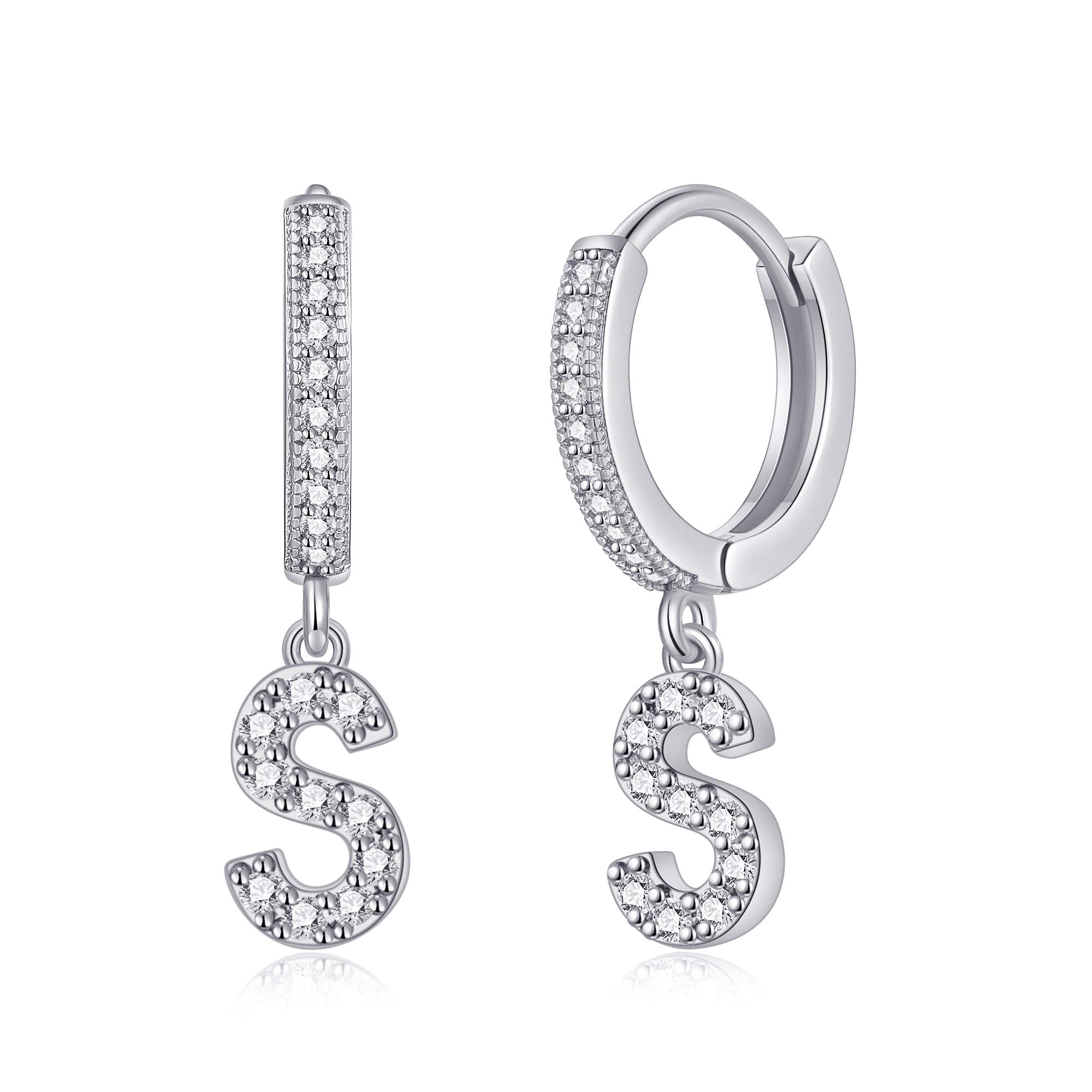 SANNYRA Initial Hoop Earrings for Women - 14K Gold, Silver & Rose Gold Plated CZ Letter Stud Earrings | Hypoallergenic, Gift for Her | Perfect for Everyday Wear, Date Night & Special Occasions
