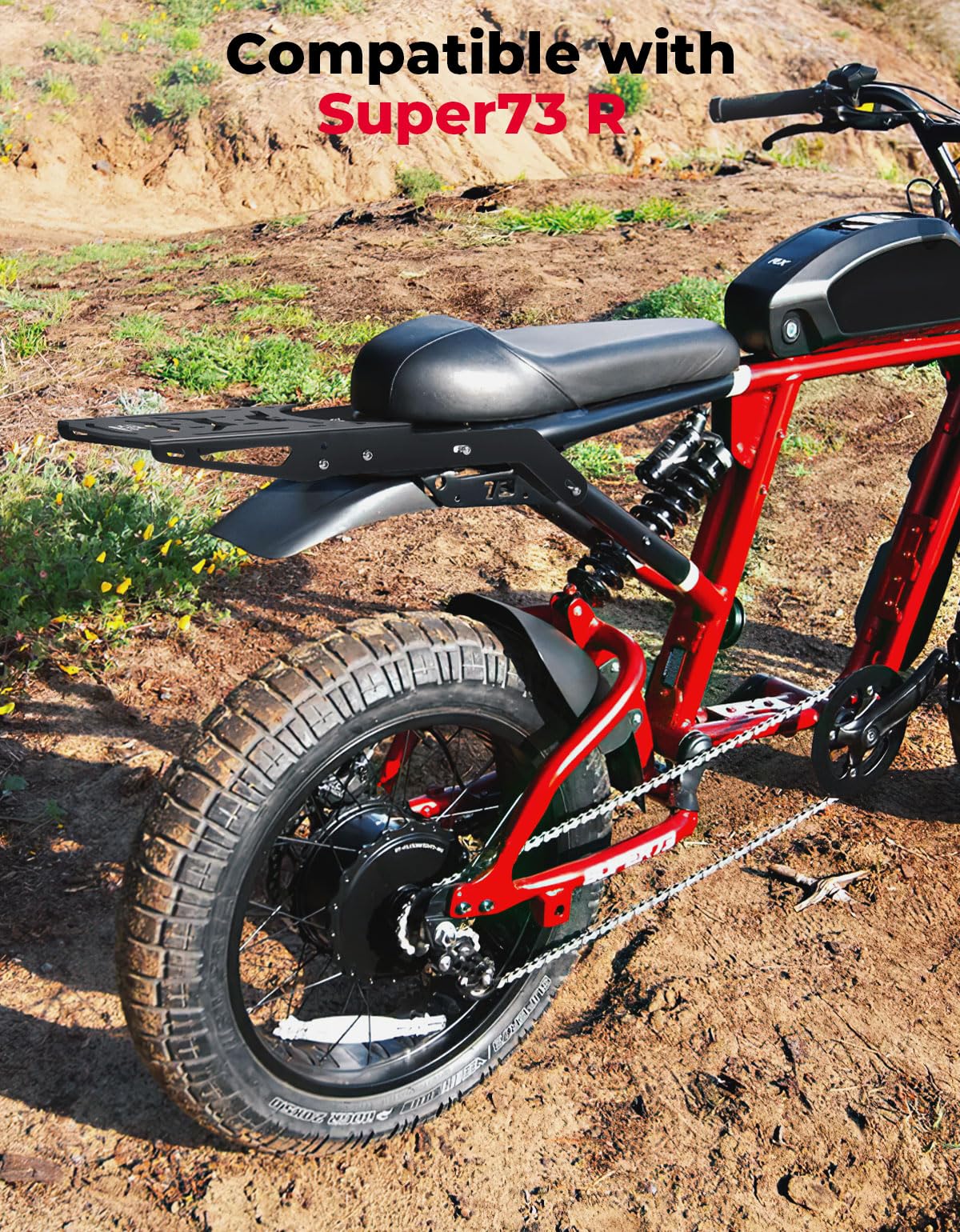KEMIMOTO Aluminum Rear Cargo Rack for Super73 R Series Electric Bikes - Heavy Duty Luggage Carrier Accessory (Black) | Perfect for Commuting, Grocery Hauling & Outdoor Adventures