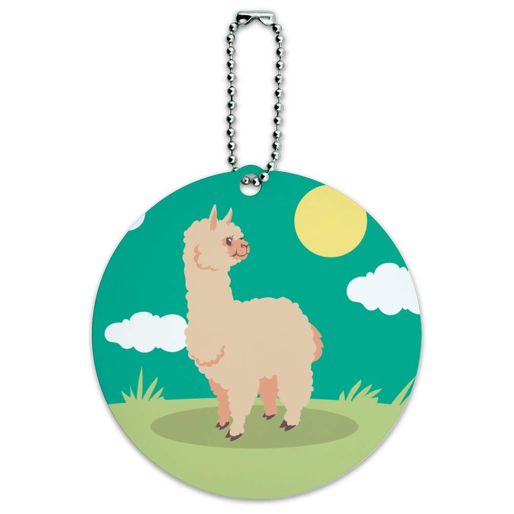 Soft Fluffy Alpaca Round Luggage ID Tag - Cute Suitcase Name Tag for Carry-On Bags - Perfect for Travel Identification & Personalization