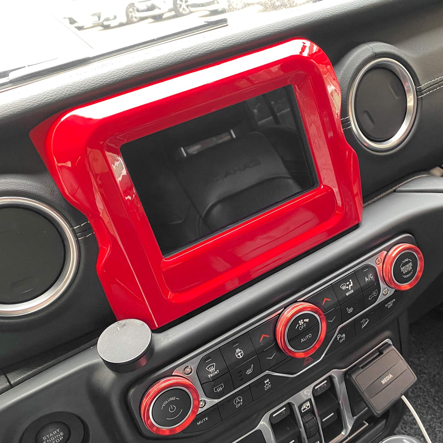Bolaxin ABS Dashboard GPS Navigation Panel Frame Interior Trim Decor Cover for Jeep Wrangler JL JLU 2018-2020 | Red Car Accessories | Off-Road & Daily Driving Upgrade
