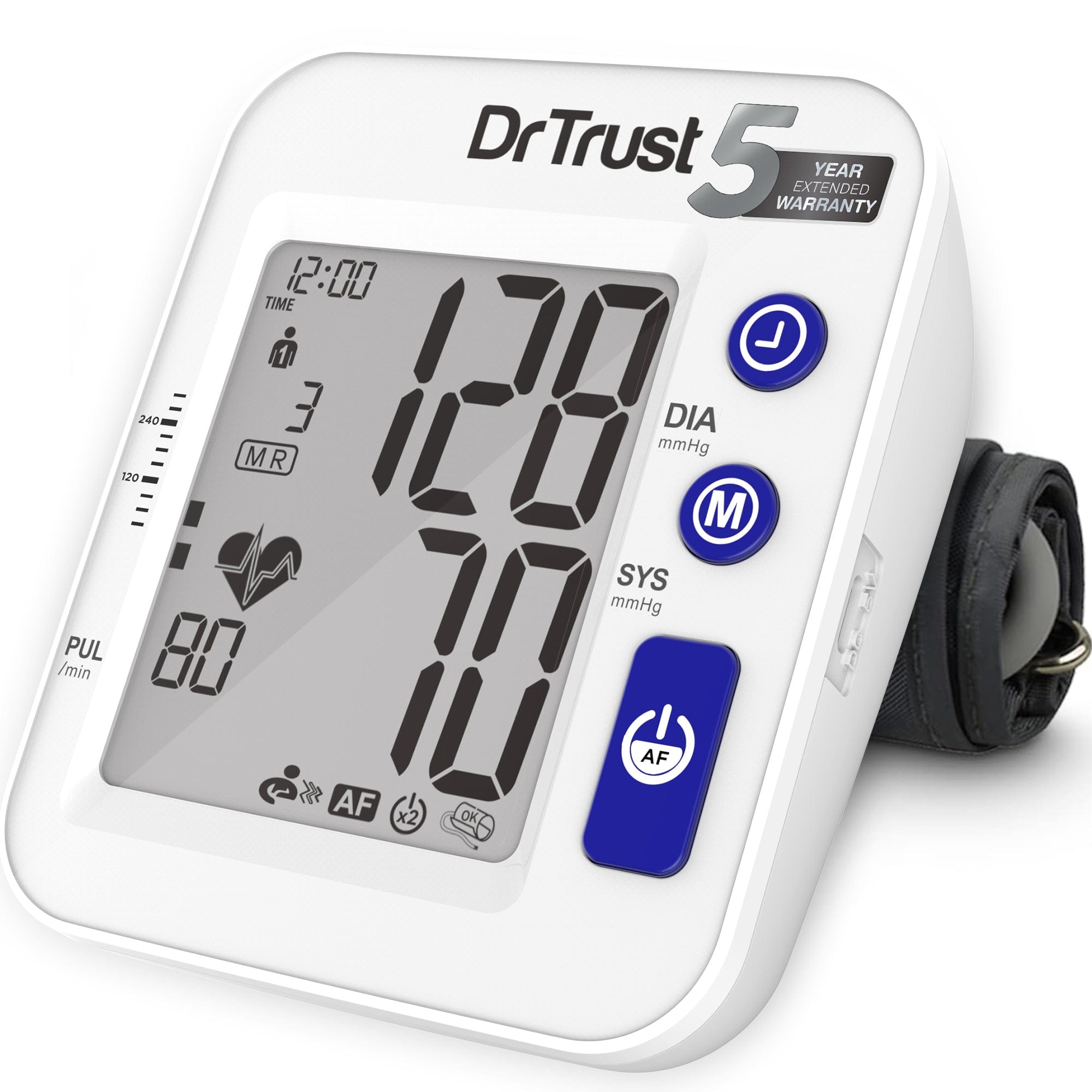 Dr Trust USA Accutrack AFib Blood Pressure Monitor 130 - Atrial Fibrillation Detection & Stroke Prevention, Digital BP Machine with USB & Battery Power (White) - Ideal for Home Health Monitoring & Heart Care