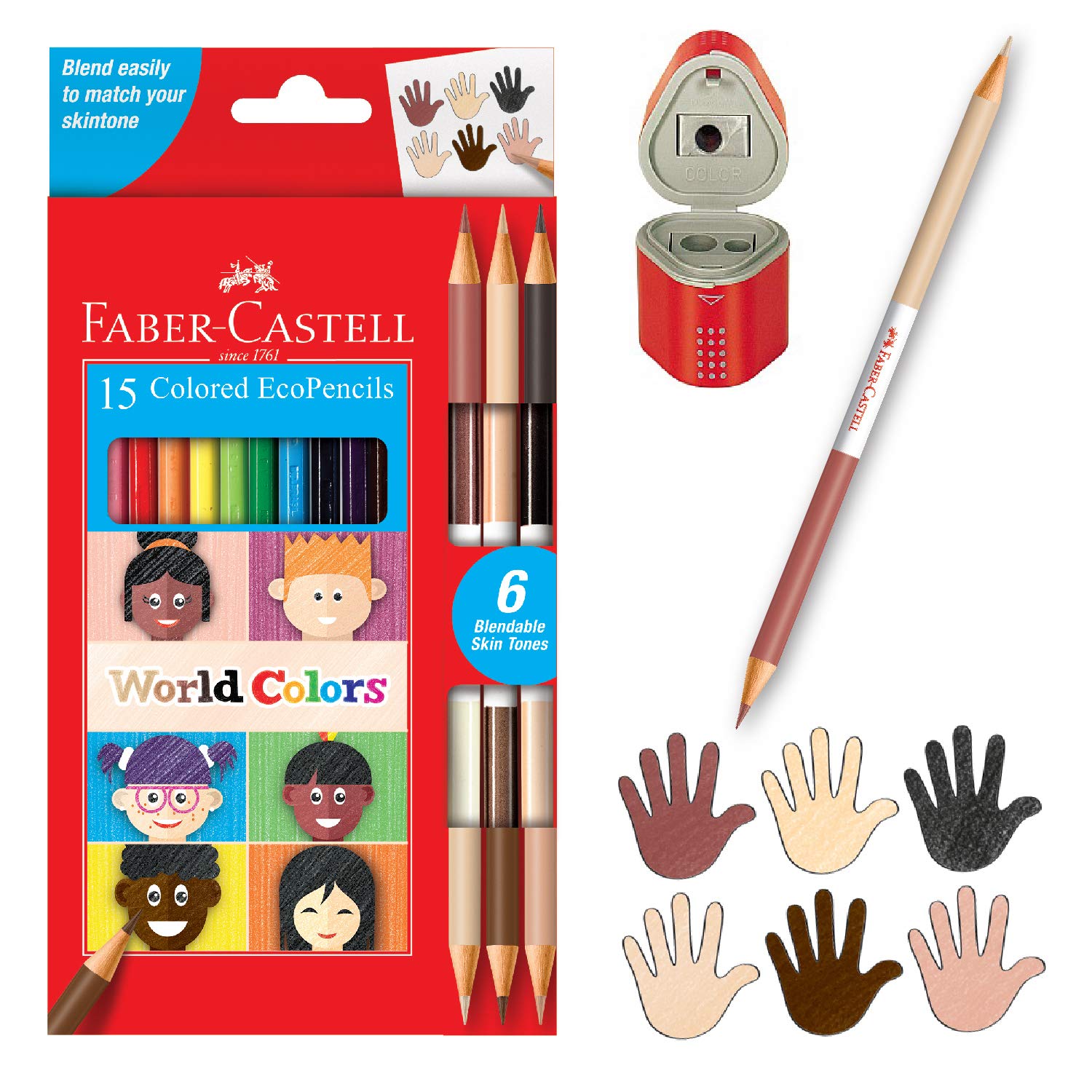 Faber-Castell World Colors EcoPencils - Set of 15 Vibrant Colored Pencils with Tri-Grip Sharpener (Sharpener Color Varies) | Perfect for Art Projects, School Supplies & Adult Coloring Books