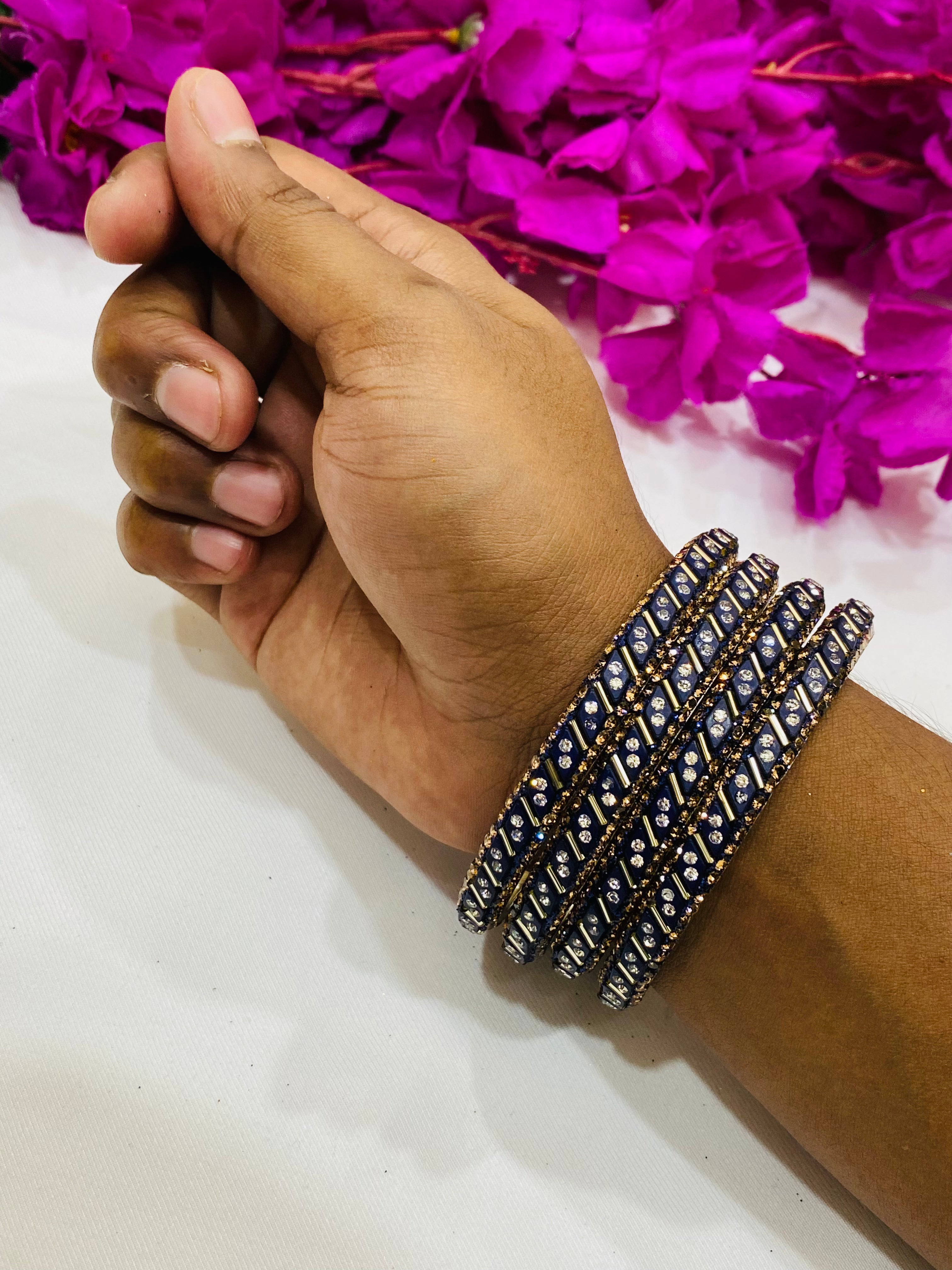 Elegant Blue Metal Bangles with White Stones for Women | Stylish Boho Jewelry for Parties, Weddings & Everyday Wear