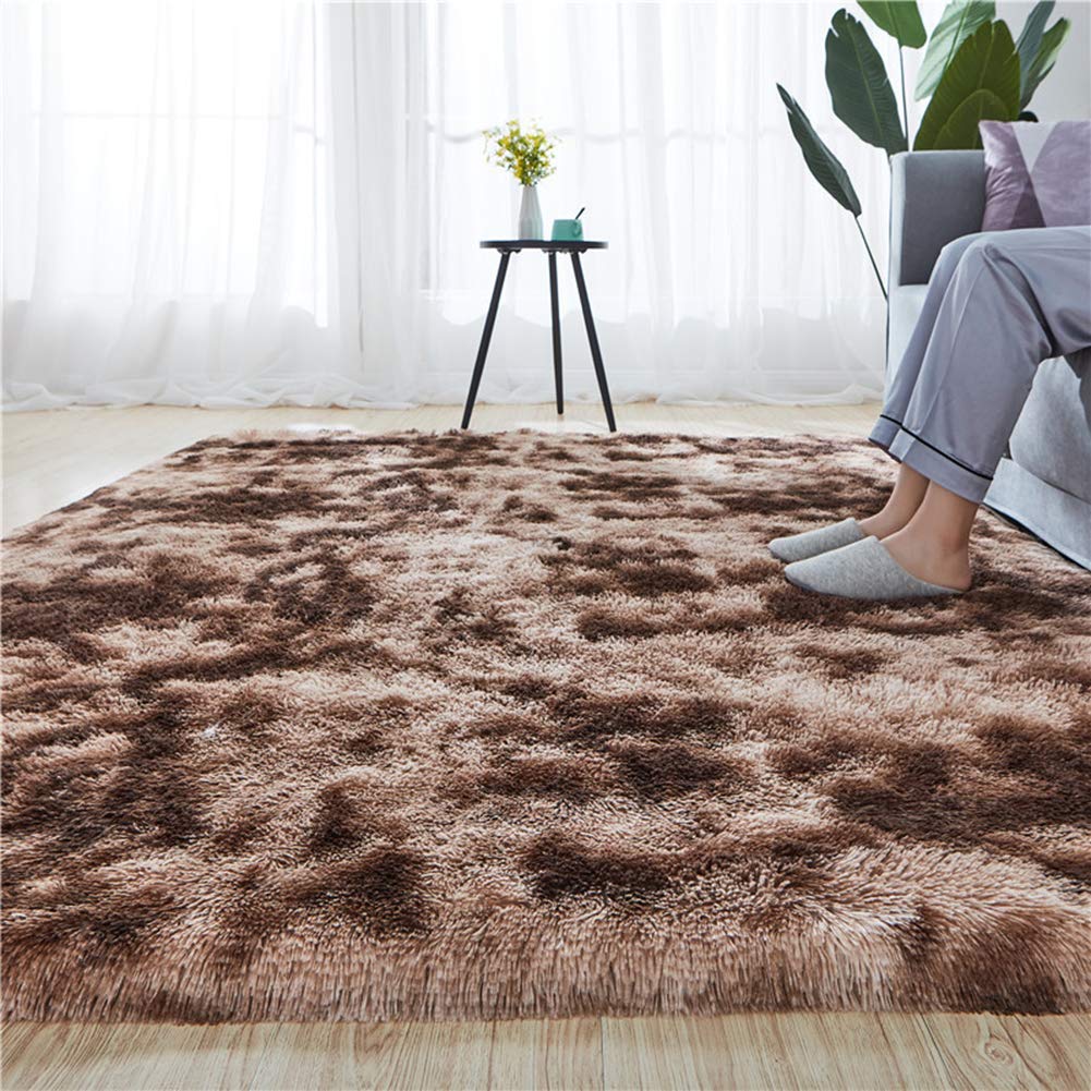 OcaseQ Soft Fluffy Shaggy Area Rug - Non-Slip Plush Living Room Carpet, Tie-Dye Furry Floor Mat for Bedroom Decor, Dorm & Home (Brown, 200x250cm) - Perfect for Cozy Living Spaces, Kids Play Areas and Pet-Friendly Homes