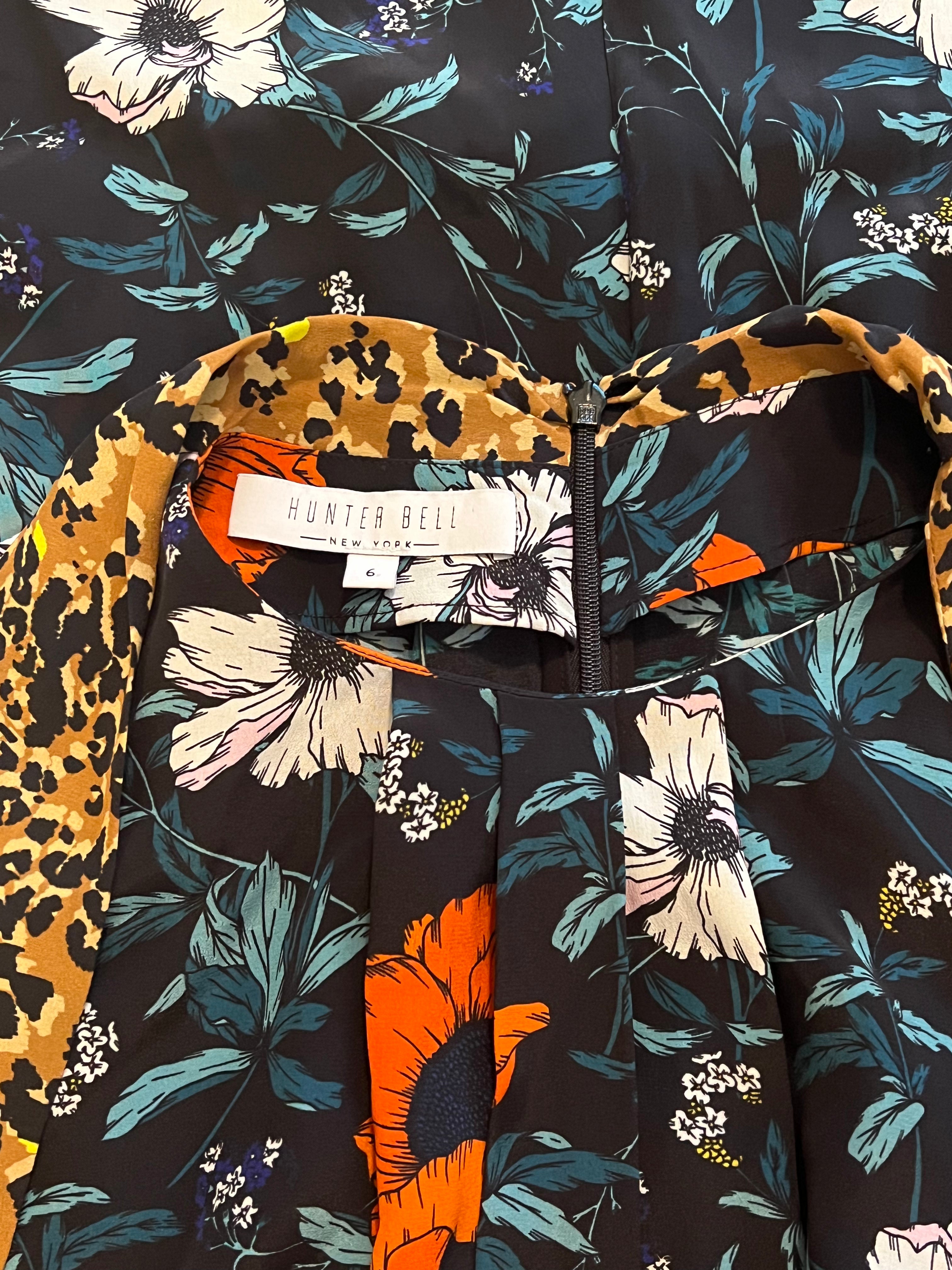 Hunter Bell Size 6 Silk Blend Floral Print Dress - Elegant Cocktail Party & Wedding Guest Attire