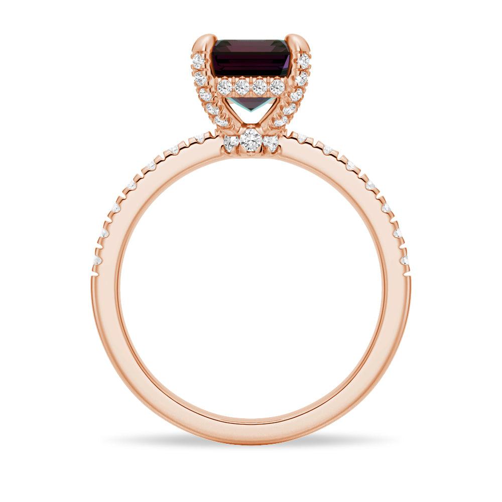 3 CT. Emerald Cut Alexandrite Engagement Ring With Moissanite Hidden Halo - Elegant Wedding Proposal Jewelry for Brides & Anniversaries