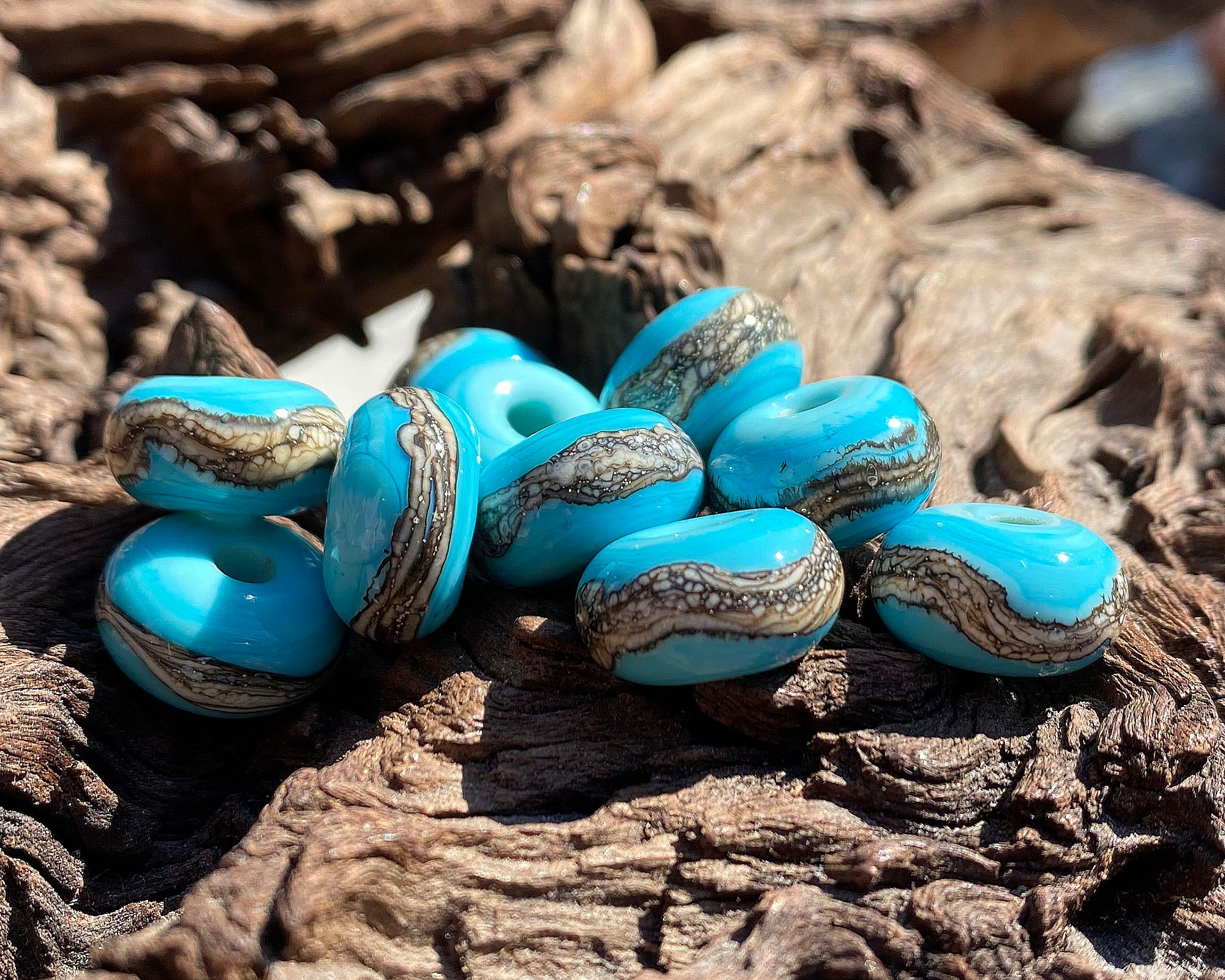 Handmade Turquoise Lampwork Glass Beads Set - Organic & Custom SRA Jewelry Supplies for DIY Bracelets, Necklaces & Crafting
