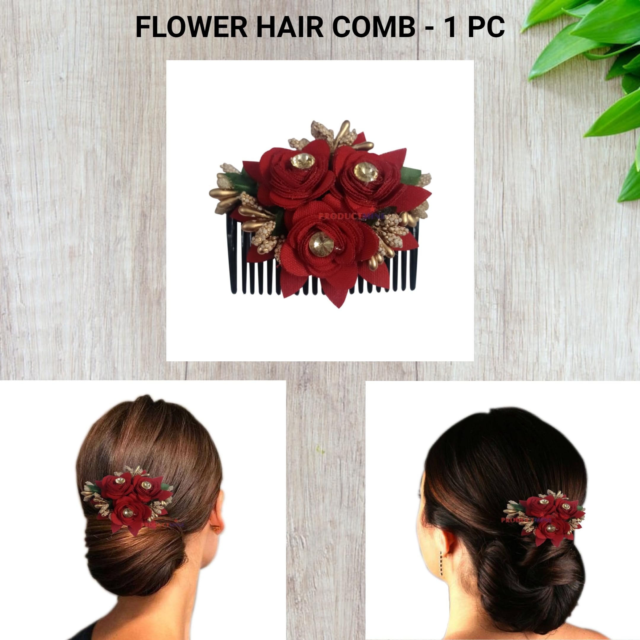 PRODUCTMINE® Floral Hair Comb - Elegant Flower Hair Accessory for Women & Girls - Wedding Bridal Hairpin - Maroon - 1 Piece | Perfect for Weddings, Prom, Parties & Special Occasions
