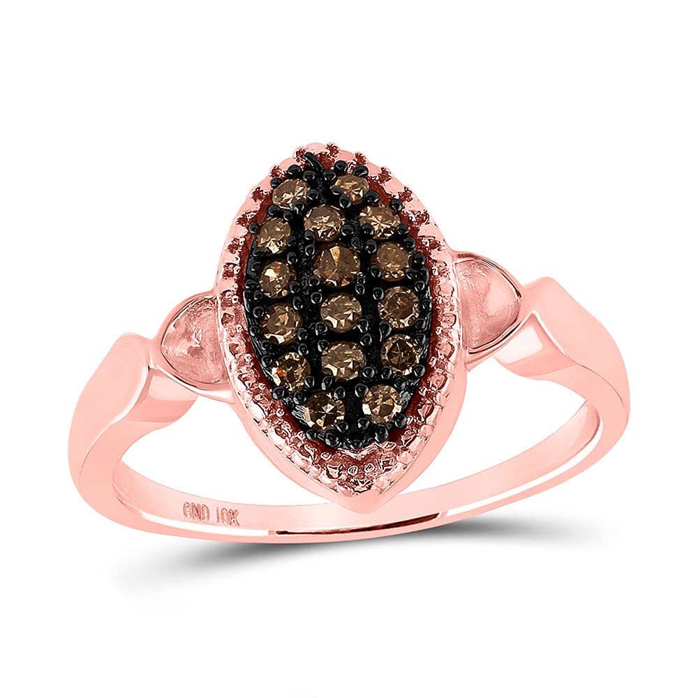 10K Rose Gold Women's Round Brown Diamond Oval Cluster Ring - 1/5 CTTW, Elegant Vintage Style Jewelry for Engagement, Anniversary, Wedding, or Gift Giving