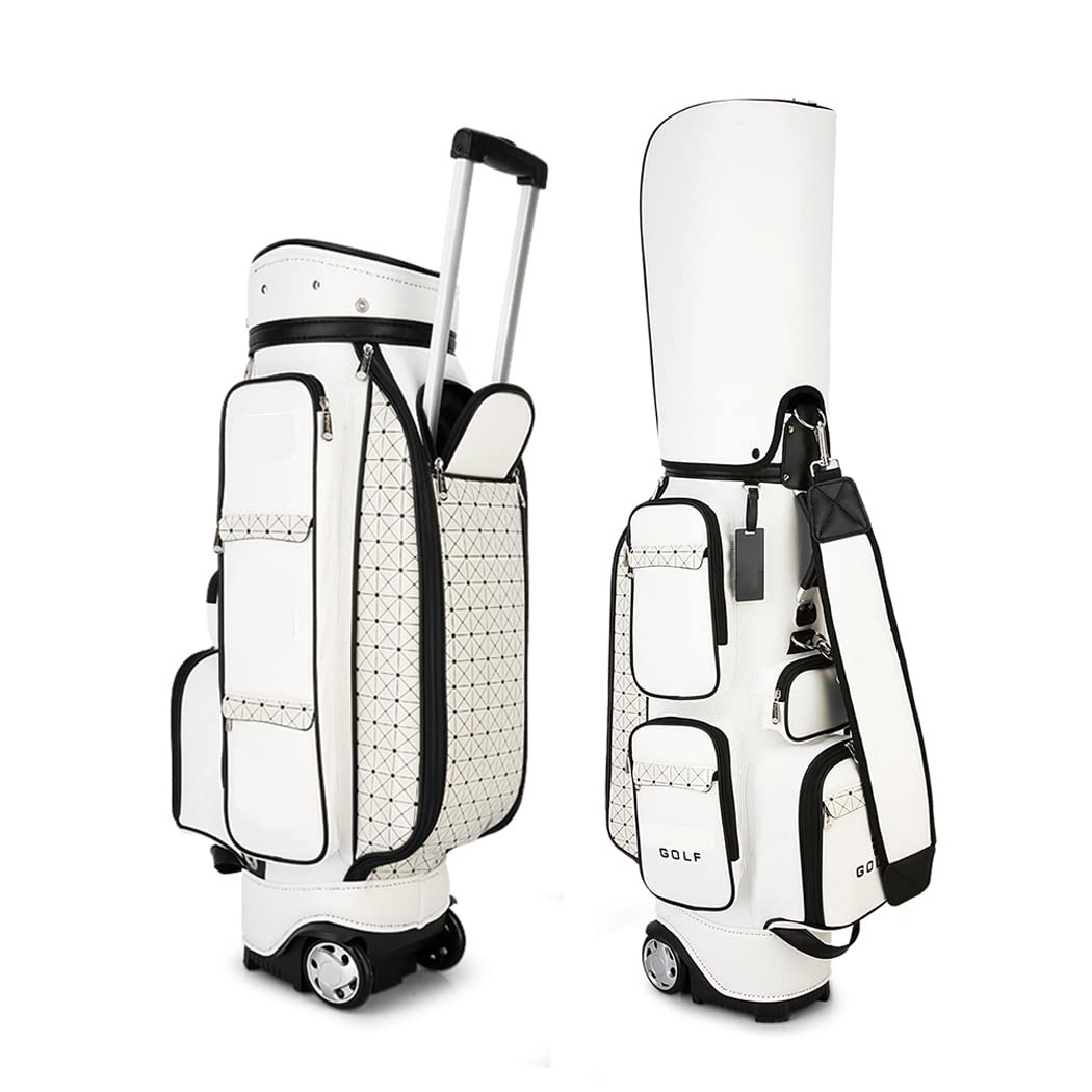 **Women's Golf Club Cart Bag with Wheels - Retractable PU Leather Golf Travel Bag, Large Capacity Standard Golf Bag for Course & Travel - Perfect for Golfers On-the-Go**