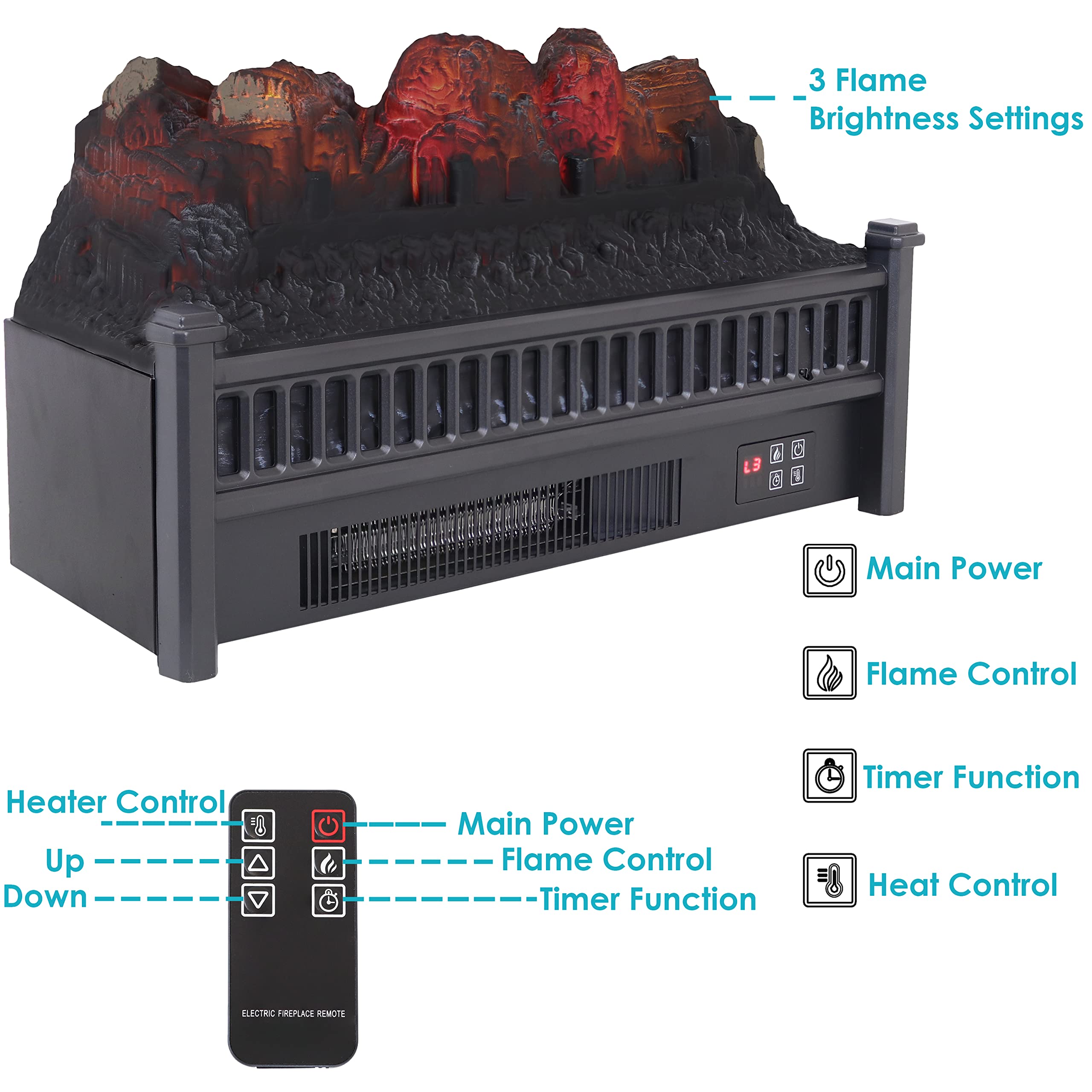 Sunnydaze Electric Fireplace Insert Heater with Realistic Heated Logs - 1500W Indoor Fireplace Heater - Polypropylene Construction - Perfect for Living Room, Bedroom & Office Warming