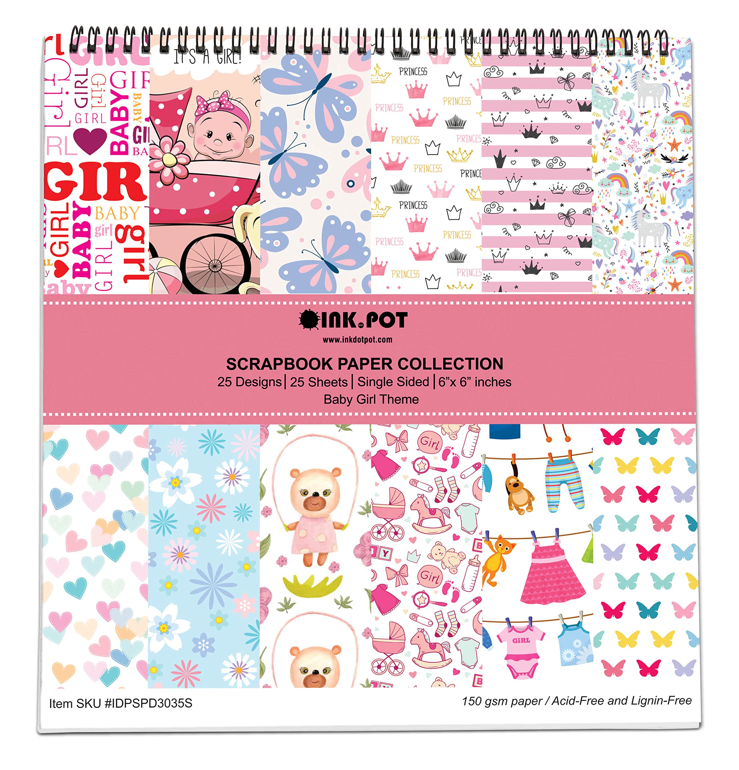 25 Sheets 6x6 Baby Girl Scrapbook Paper Pad - Colorful Single-Sided Cardstock for DIY Scrapbooking, Card Making, Journaling & Craft Projects - Perfect for Baby Shower Decorations, Memory Books & Gift Cards