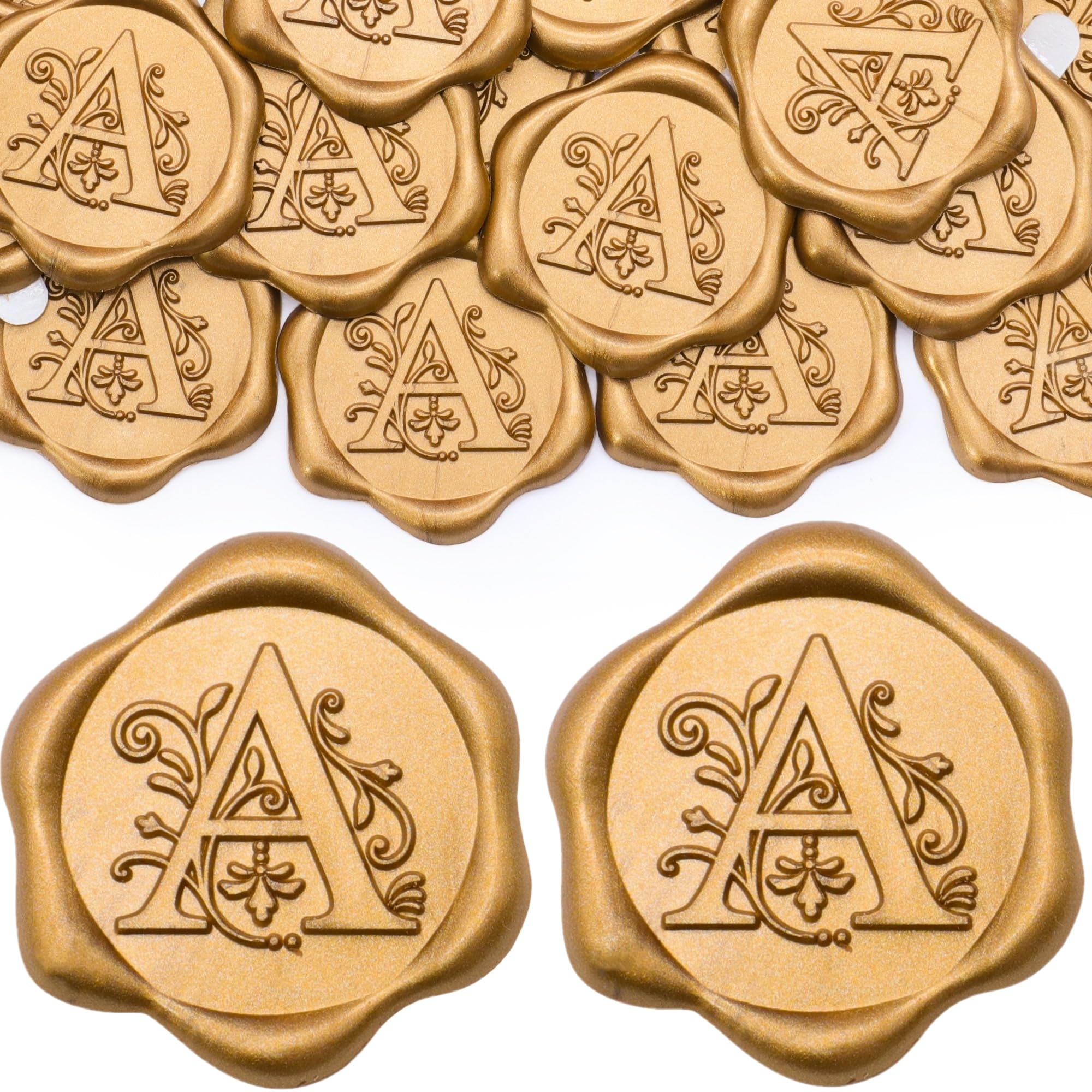 SWANGSA 50 Pack Letter A Wax Seal Stickers - Antique Gold Initial Alphabet Self-Adhesive Wax Stickers for Wedding Invitations, Party Decor, Envelope Sealing & Scrapbooking