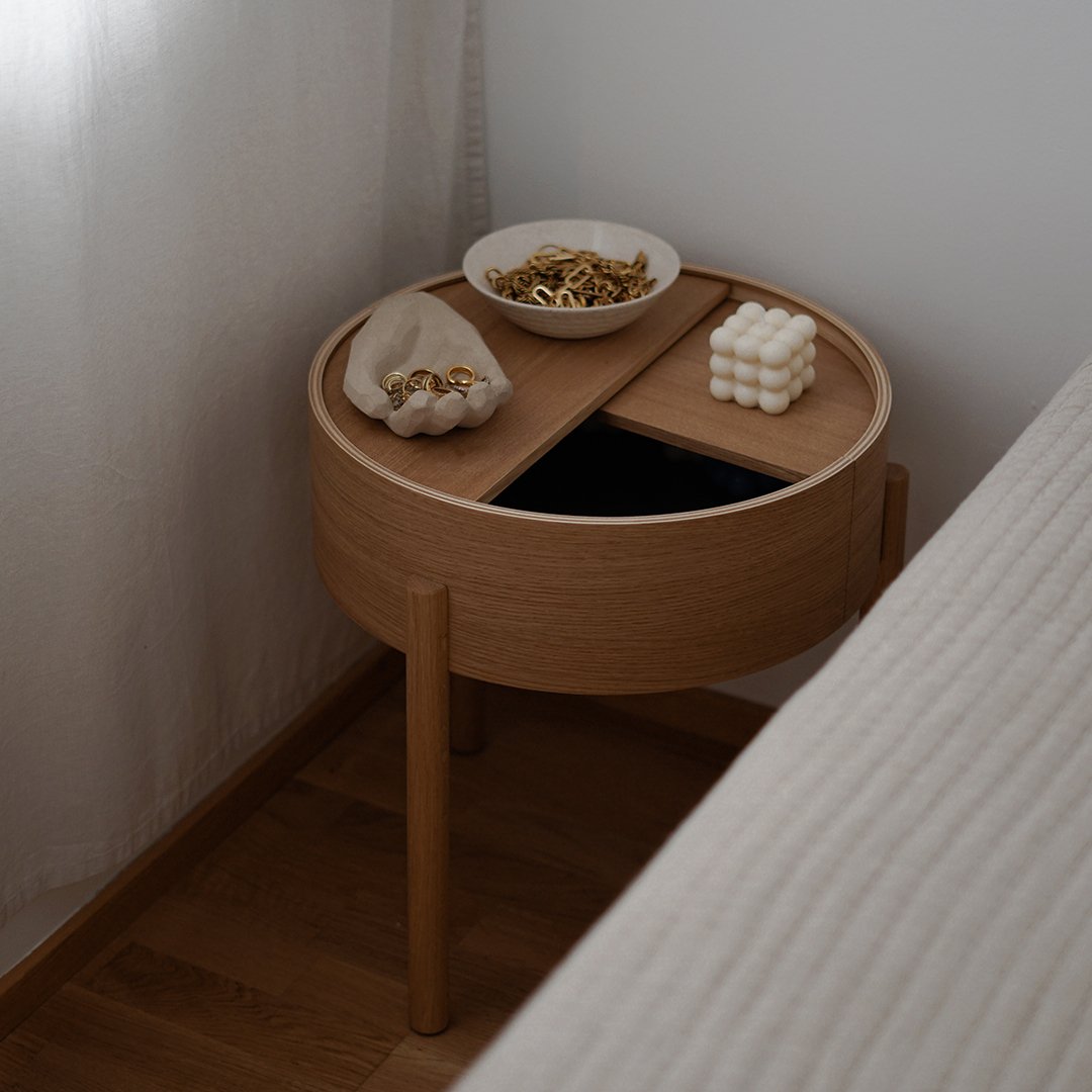 Julie Begtrup & Ditte Vad Arc Side Table by Woud - Modern Scandinavian End Table for Living Room, Bedroom & Office - Minimalist Design with Wooden Base & Metal Frame