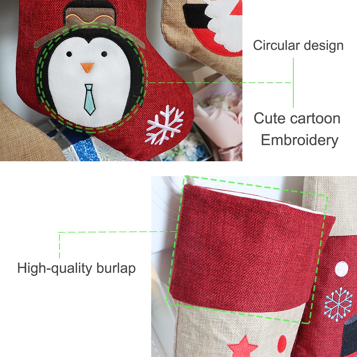 Personalized Christmas Stockings Set of 6 - Handmade Burlap Stockings with Custom Names, Rustic Farmhouse Xmas Decor for Fireplace Mantel - Perfect for Family Holiday Decorations & Christmas Gifts (Ideal for Home Decor, Holiday Parties & Festive Gift Giving)