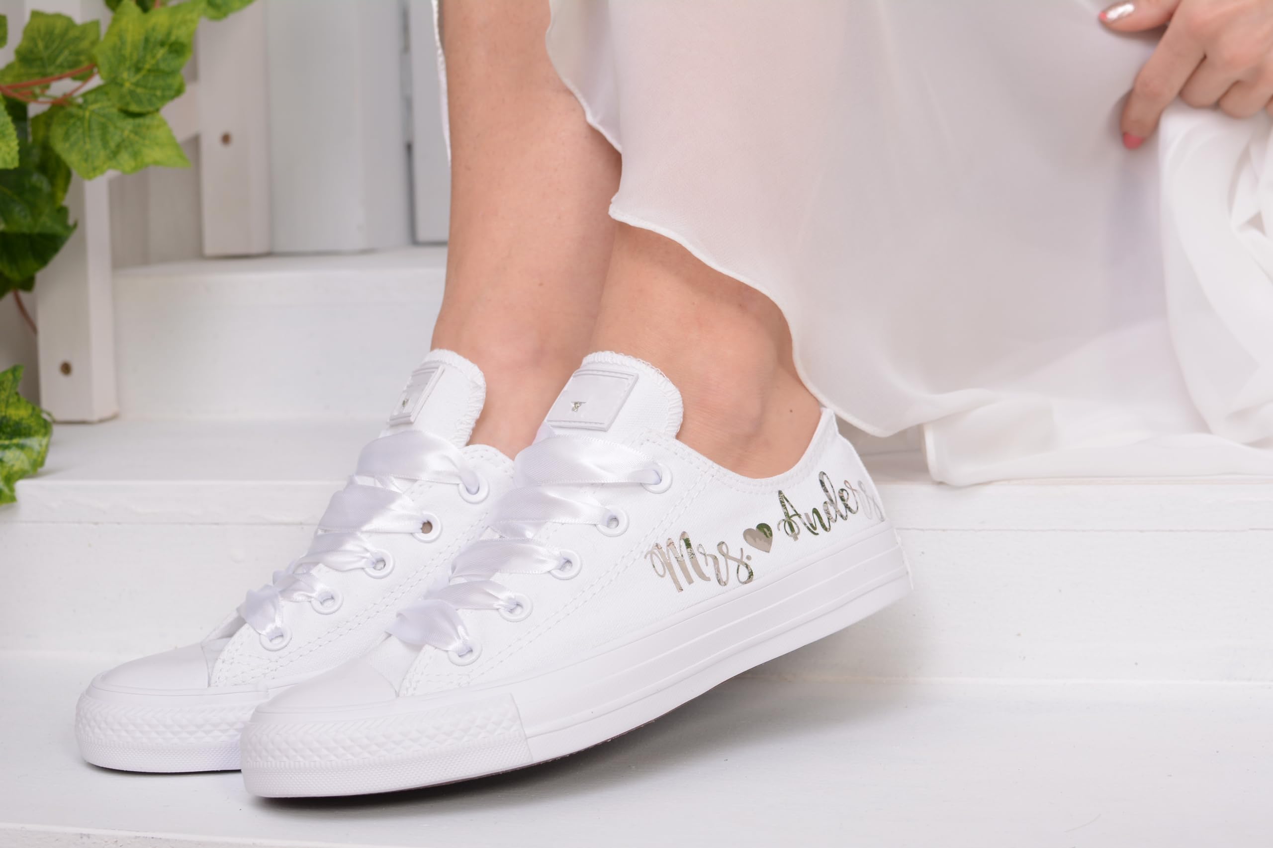 Custom Silver Mirror Foil Wedding Sneakers for Bride - Personalized Bridal Shoes for Wedding Ceremony & Reception - Perfect for Walking Down the Aisle & Dancing