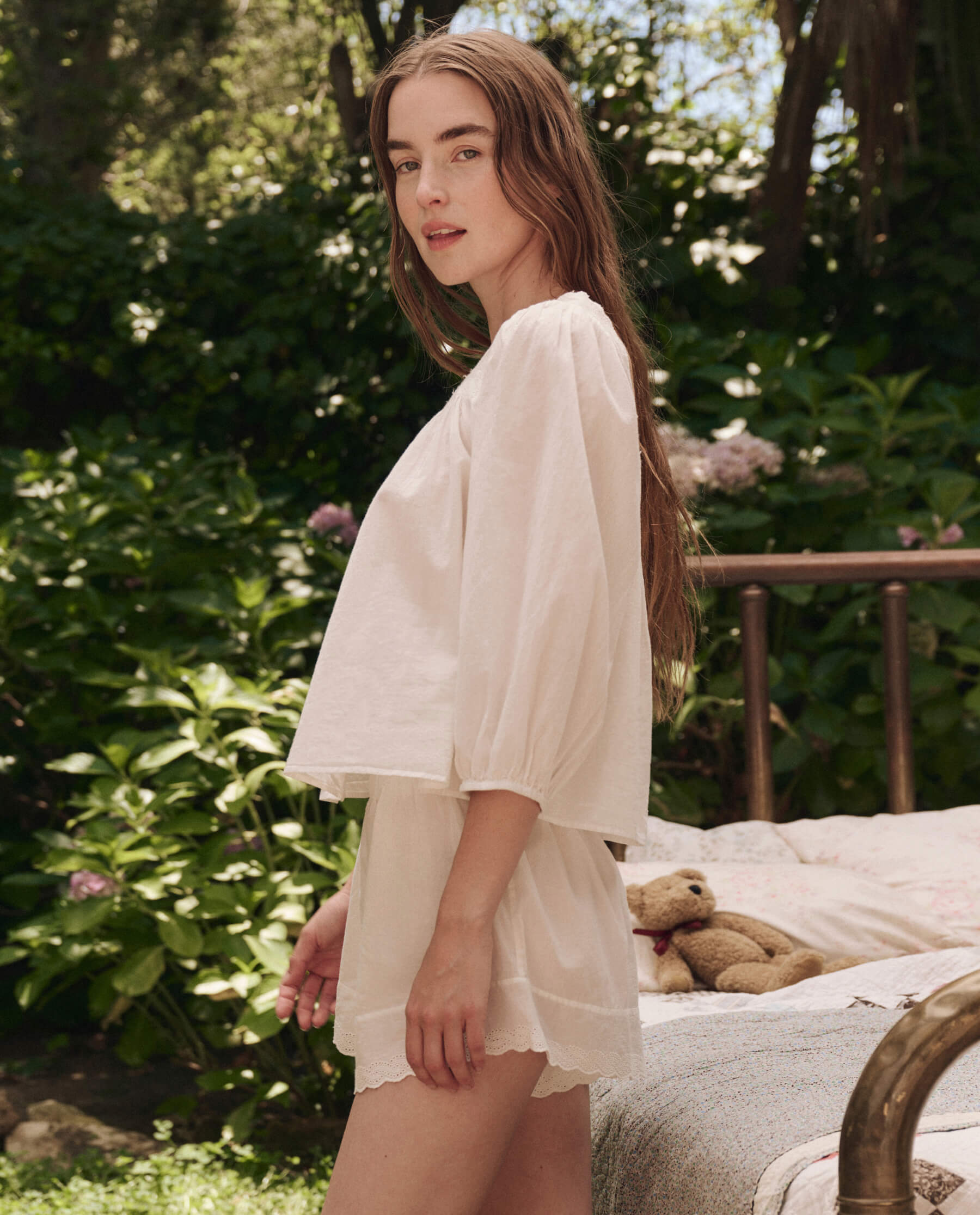 Eyelet Button Sleep Top - True White | Comfortable & Stylish Nightwear for Women - Perfect for Relaxing at Home or Lounging in Bed