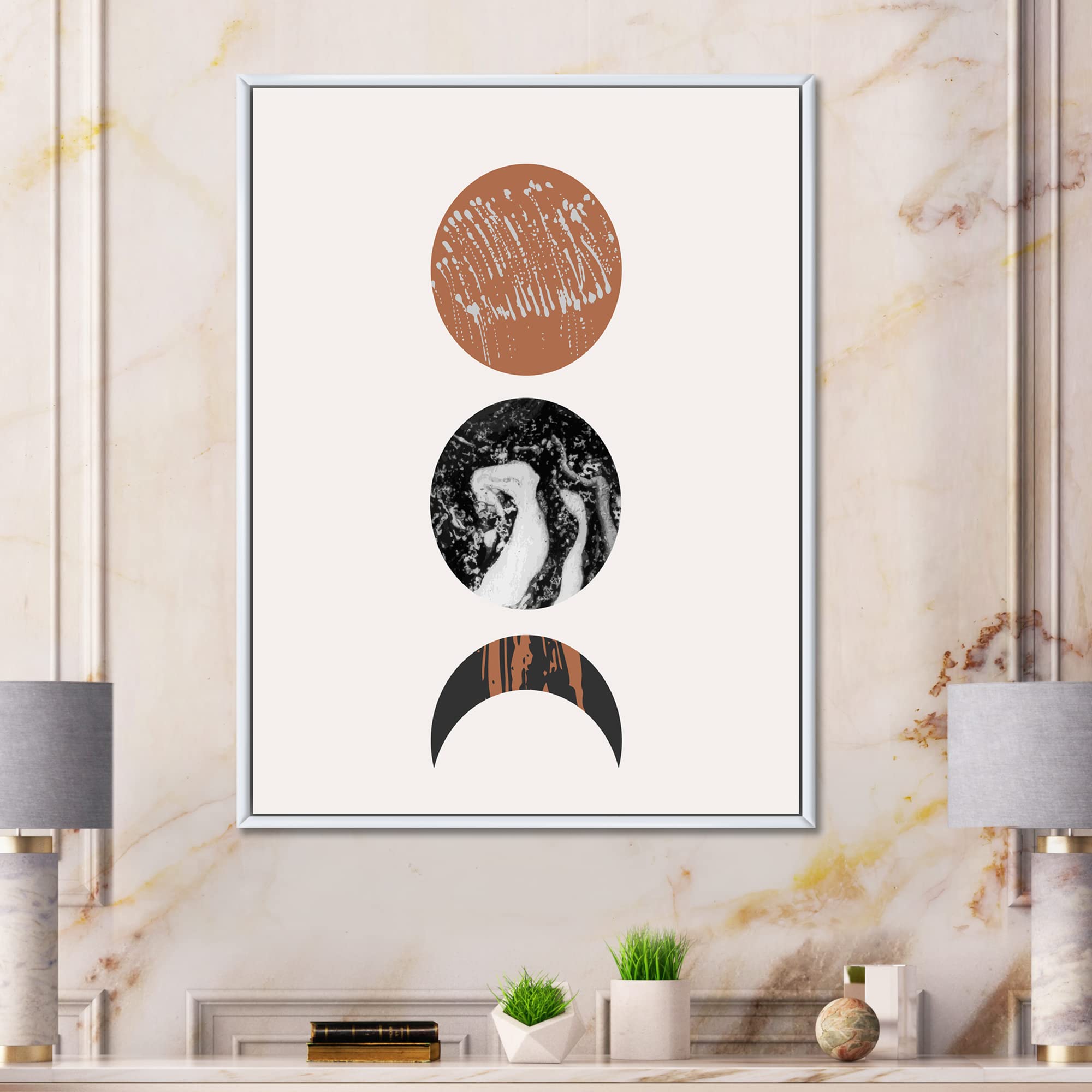 DesignQ Retro Abstract Sun and Moon Canvas Wall Art Print - Modern Framed Home Decor for Living Room, Bedroom & Office