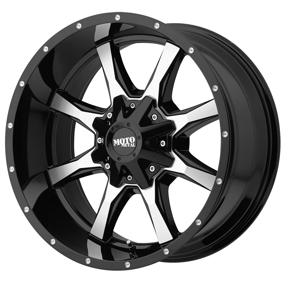 Moto Metal MO970 Gloss Black Machined Face Wheel 18x9 Inches 8x170mm Bolt Pattern 18mm Offset - Aluminum Alloy Truck Rims for Off-Road, Towing & Custom Builds