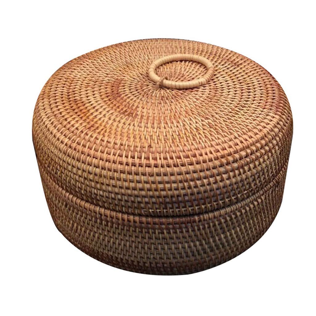 Autumn Rattan Woven Fruit Basket - Round Organizer Box for Dried Fruits, Candy, Snacks & Desserts | Food Storage Container with Lid | Perfect for Kitchen, Dining Table & Party Serving