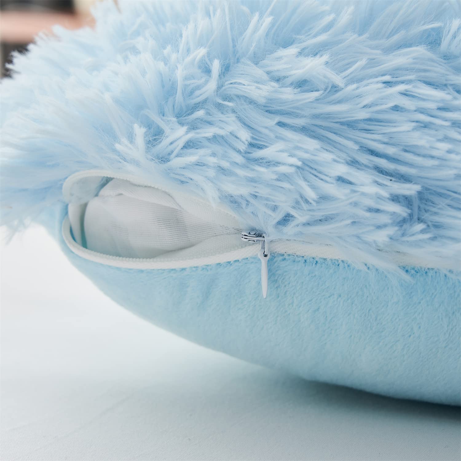 MOOWOO Fluffy Heart Pillow - Soft Plush Throw Pillow for Mother's Day Gifts, Solid Blue Decorative Couch & Sofa Pillow with Zipper Closure - Perfect for Home Decor, Bedroom Accent & Cozy Living Room Comfort