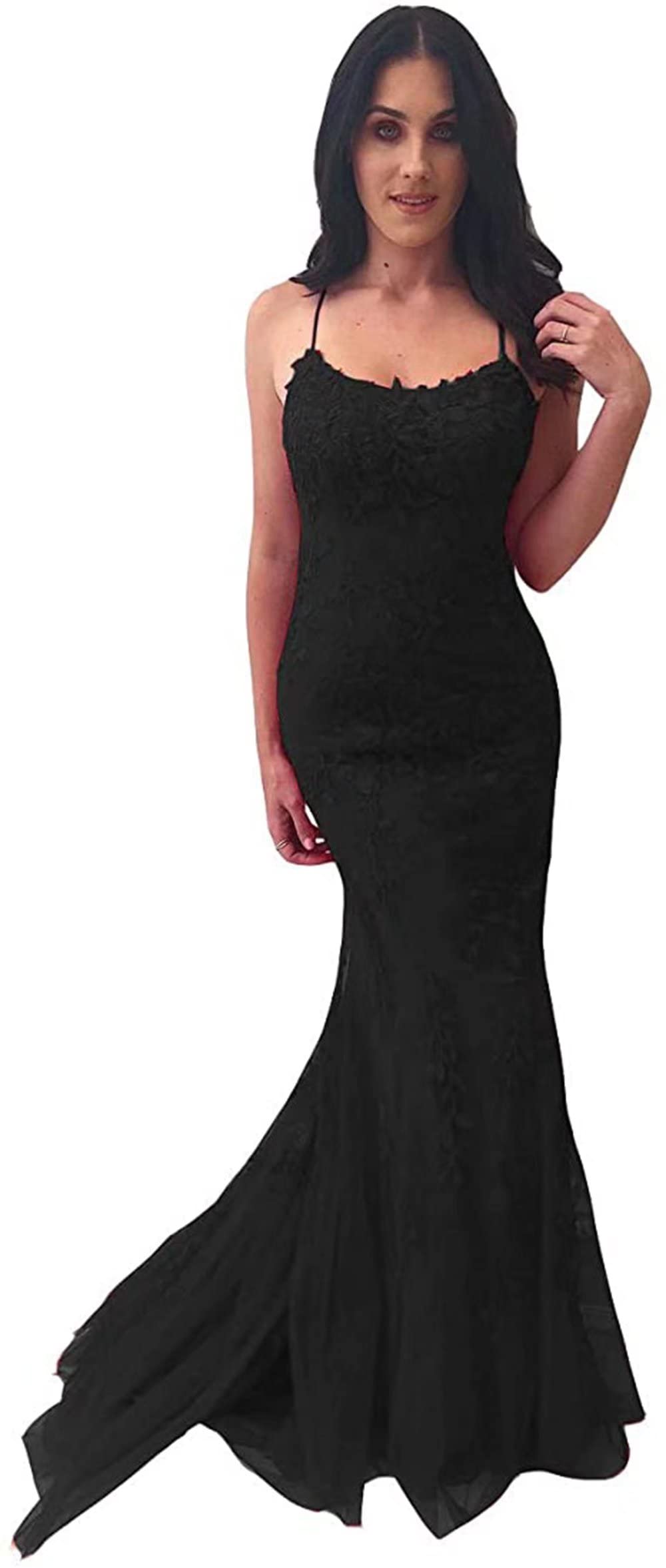 Elegant Spaghetti Strap Mermaid Prom Dresses with Long Backless Lace Appliques - Women's Formal Evening Gowns for Homecoming, Prom Night & Special Occasions