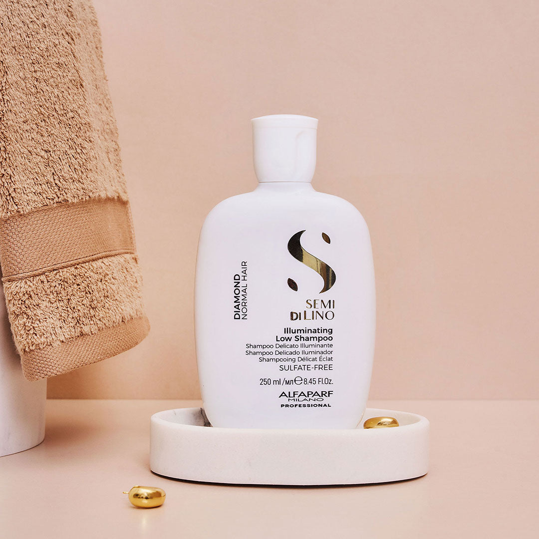 Alfaparf Milano Semi Di Lino Diamond Illuminating Low Shampoo 250ml - Sulfate Free Hair Care for Shine & Volume - Perfect for Color Treated & Damaged Hair at Home or Salon Use