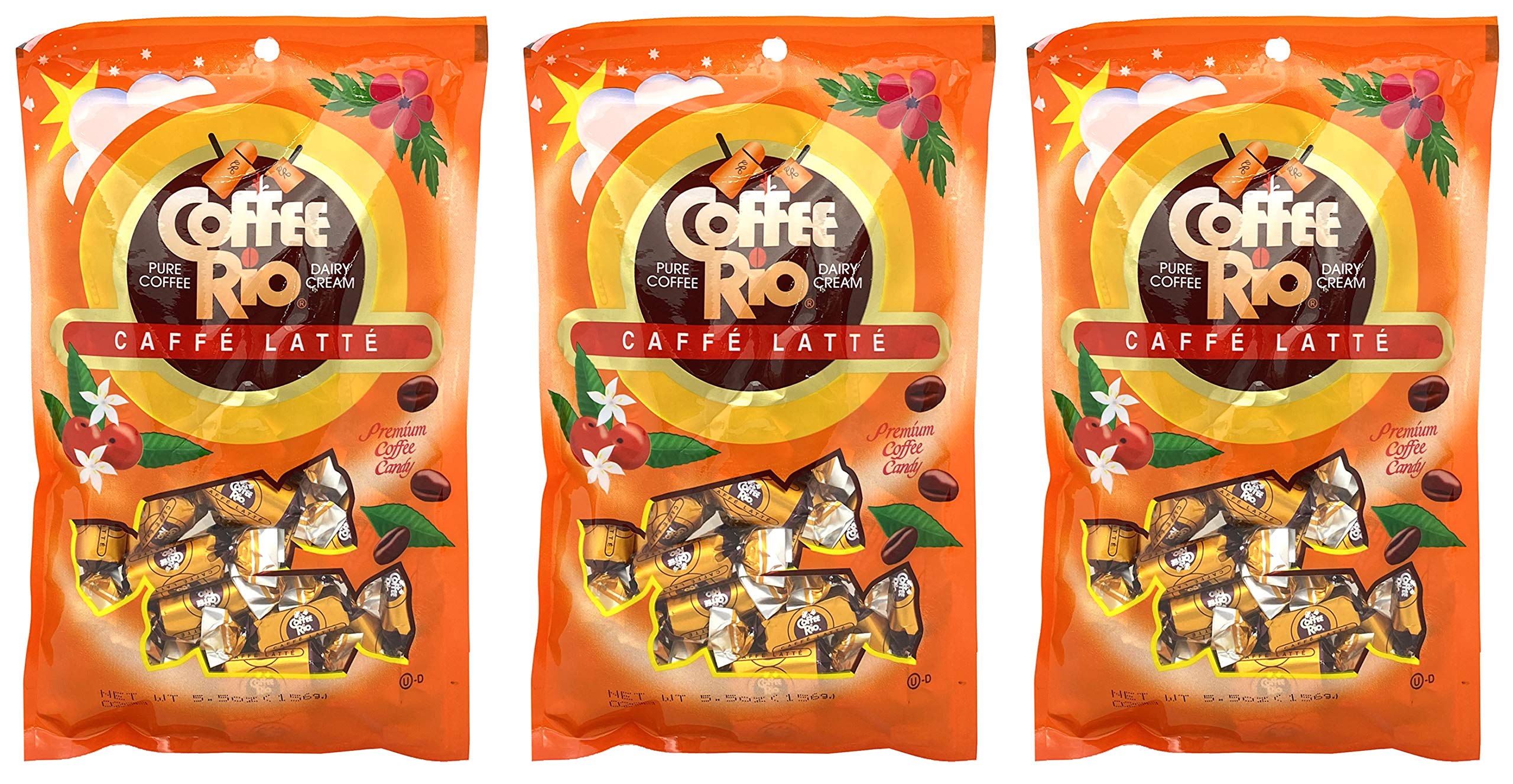 Premium Coffee Rio Candy Pack - 3 Packs of 5.5oz Coffee Caramels with Real Coffee & Cream | Kosher, Caffe Latte Flavor | Perfect for Office Snacks, Travel Treats & Coffee Lover Gifts