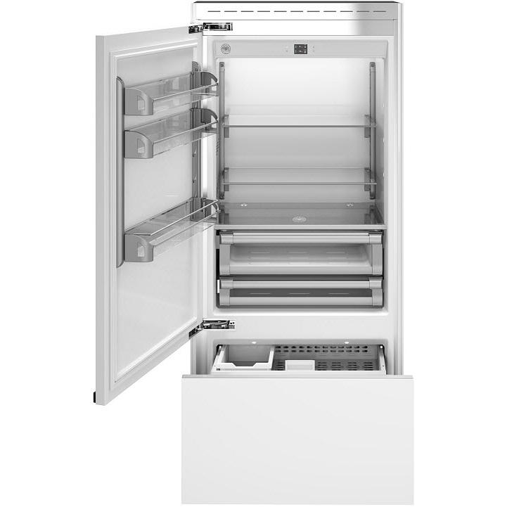 Bertazzoni 36 Inch Built-In Bottom Freezer Refrigerator - 19.6 cu. ft. Capacity, Digital Display, Stainless Steel (Model REF36BMBIXLT) - Perfect for Modern Kitchens & Open-Concept Homes