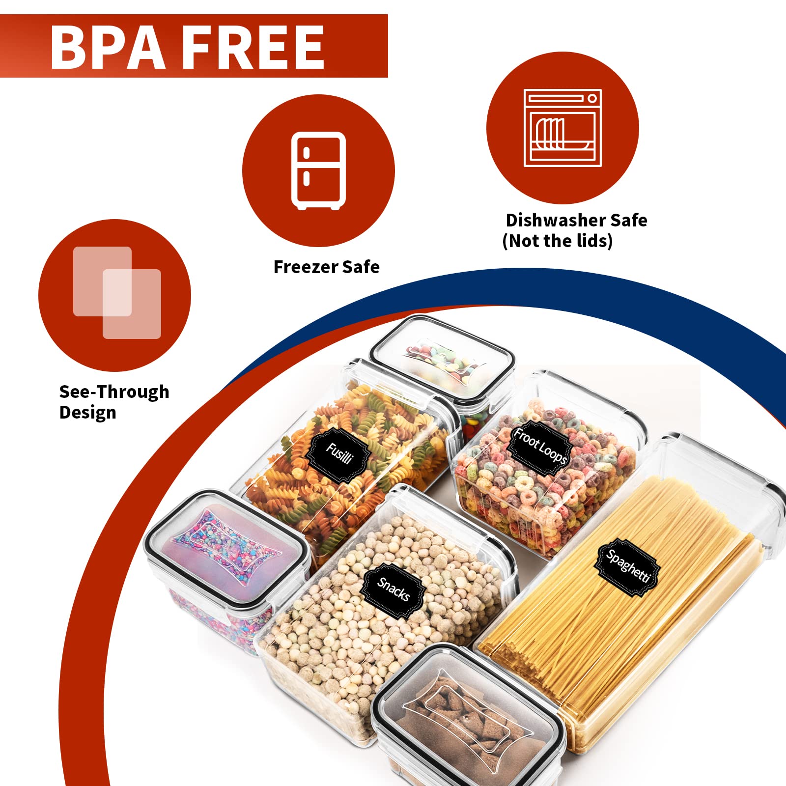 24-Pack Airtight Food Storage Containers with Lids - BPA-Free Plastic Canisters for Cereal, Pasta, Flour & Sugar | Includes Spoon Set, Labels & Marker | Perfect for Kitchen Pantry Organization, Meal Prep & Bulk Food Storage