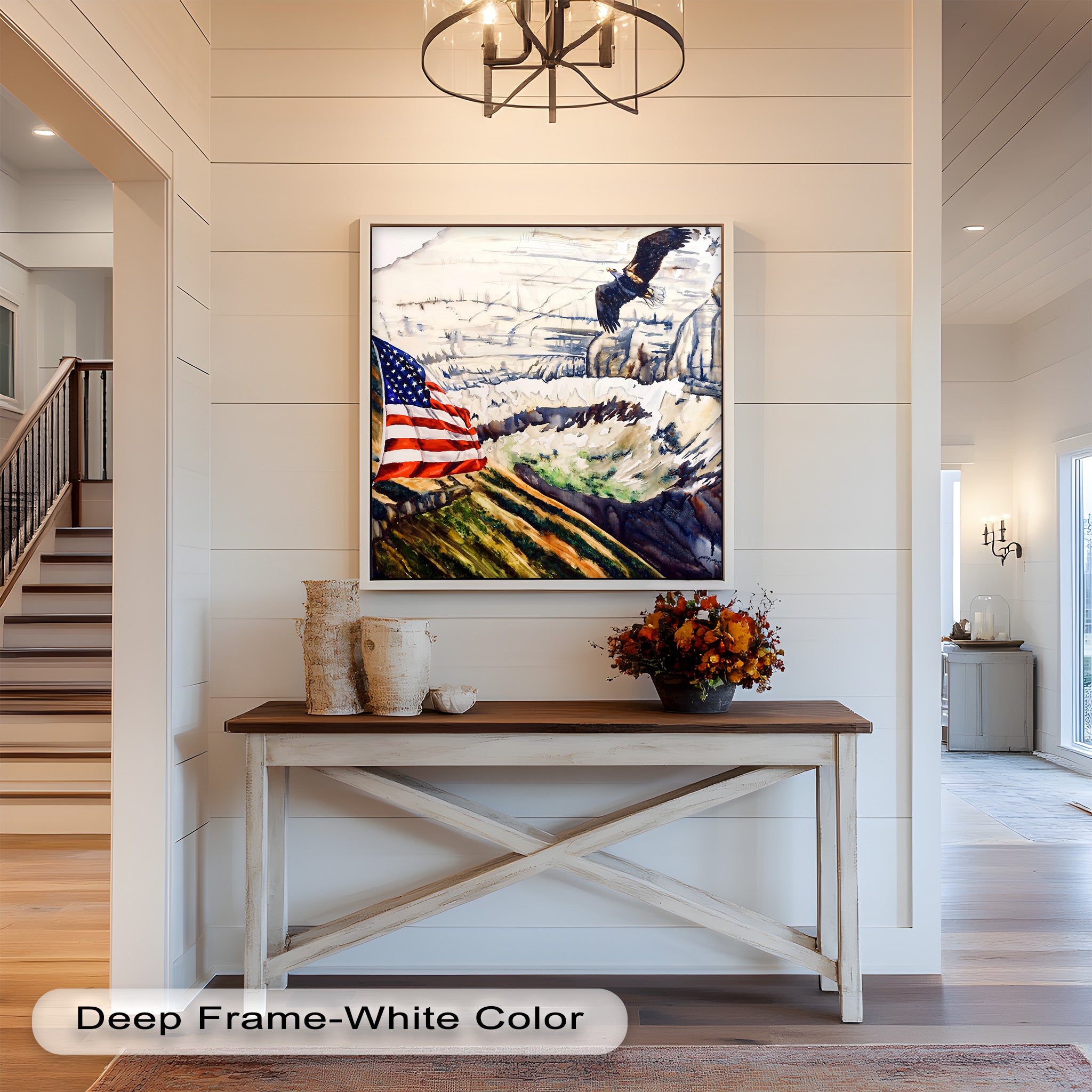Patriotic Oil Painting of American Flag and Bald Eagle - Perfect for Home Decor, Office Wall Art & Gift for Independence Day