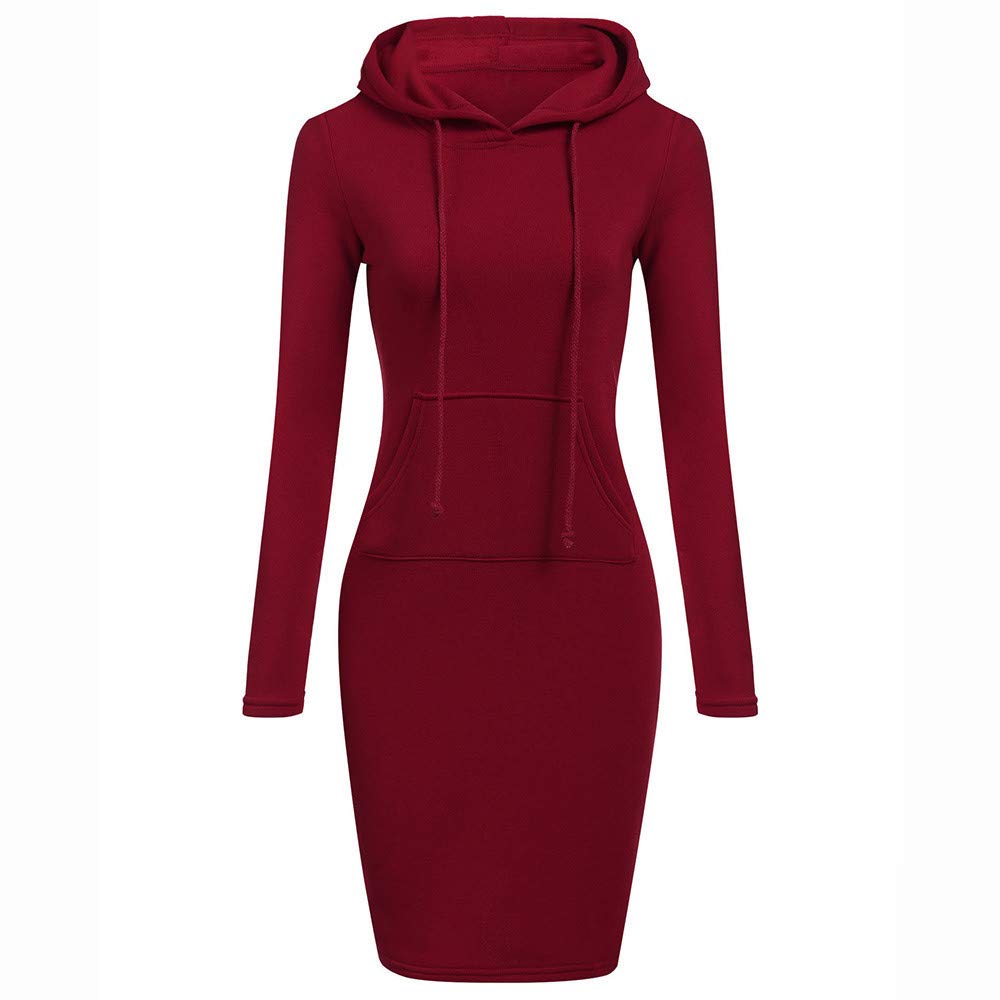 Long Hooded Sweater Dress with Patchwork Sleeves - Women's Solid Neck Casual & Party Dress for Fall/Winter | Perfect for Office, Date Night & Holiday Gatherings