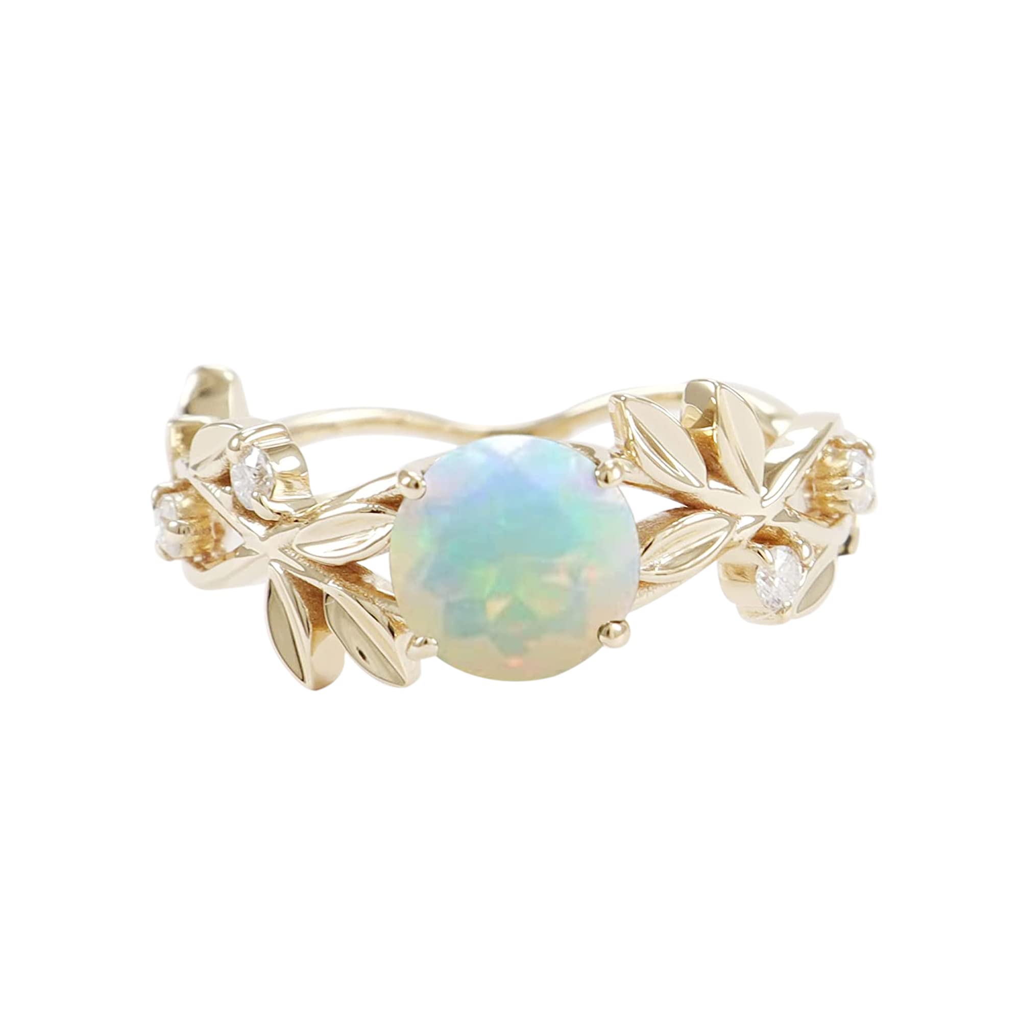 Natural Ethiopian Opal Silver Ring for Women - Vintage Floral Leaf Design Handmade Jewelry - Personalized Gift for Her (Wedding, Anniversary, Birthday, Valentine's Day)
