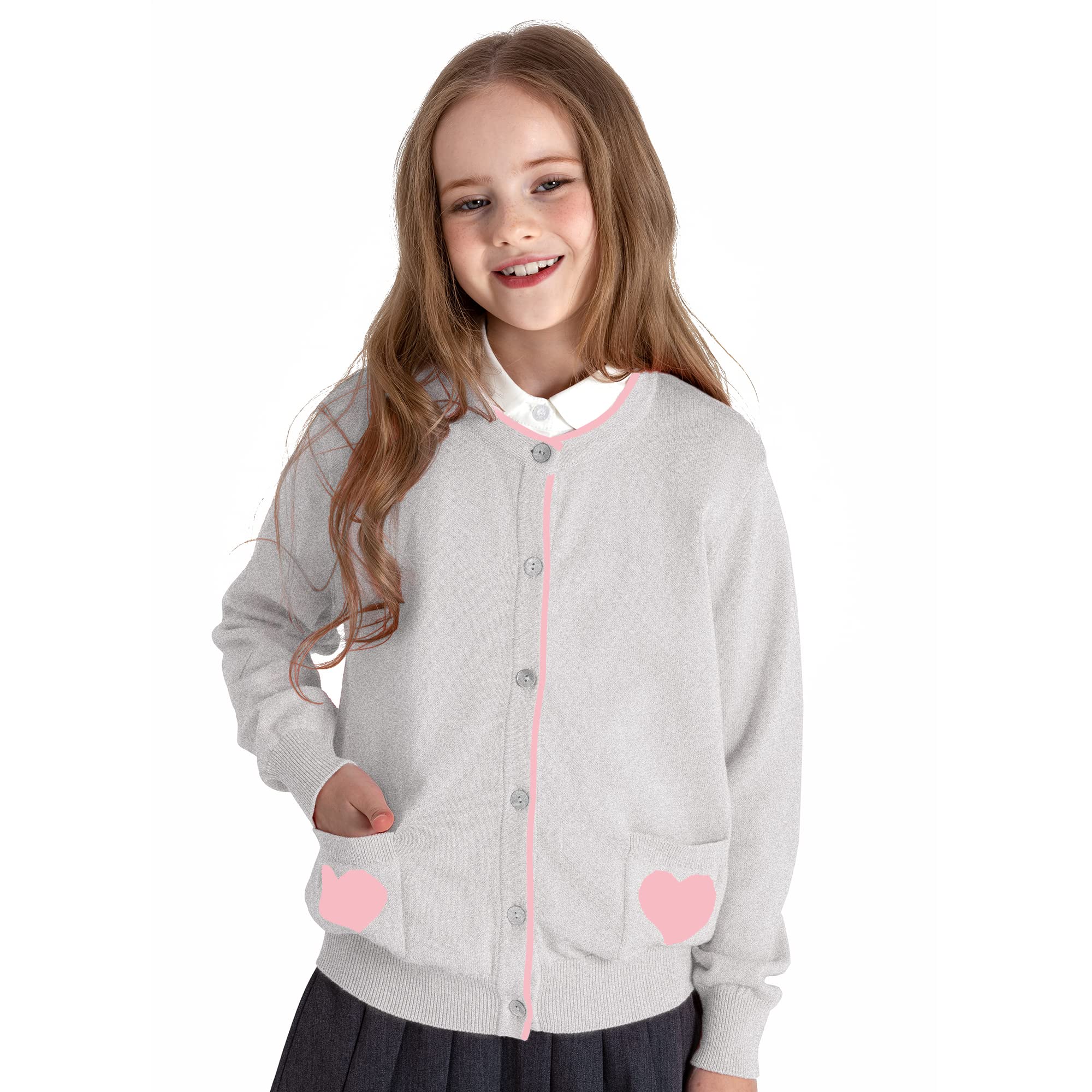 Girls' Cute Heart Pocket Cardigan - Soft Knit Sweater for Kids | Perfect for School, Playdates & Family Outings