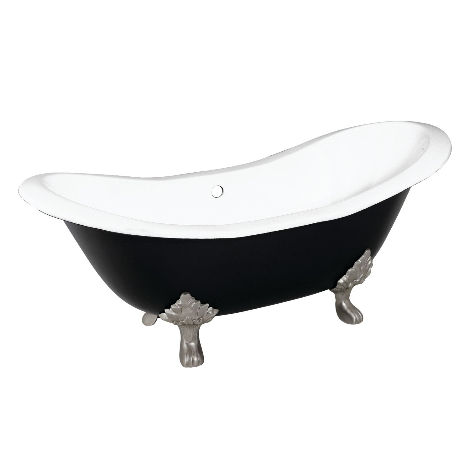 Aqua Eden 72 Inch Cast Iron Oval Double Slipper Clawfoot Bathtub - No Faucet Drillings, Black/White/Brushed Nickel - Vintage Freestanding Soaking Tub for Bathroom Remodel & Luxury Spa Retreat