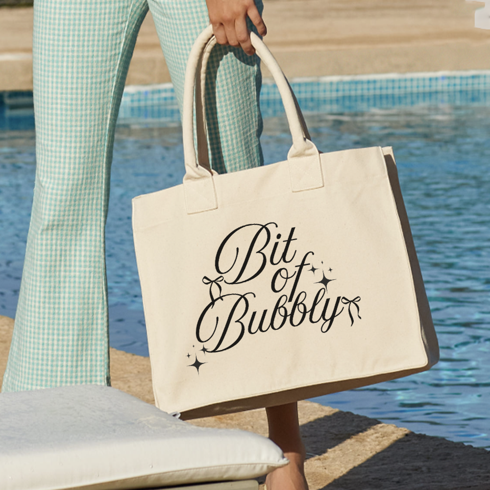 Bit Of Bubbly Resort Canvas Bag - Stylish Eco-Friendly Beach Tote for Women | Perfect for Vacation, Shopping & Poolside Essentials