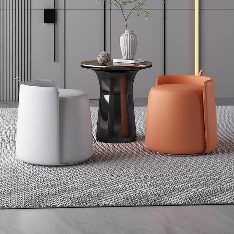 Modern Faux Leather Pouf Ottoman with Silver Legs - Stylish Round Footstool for Living Room, Bedroom & Office Decor - Perfect Accent Seat for Relaxing & Extra Storage