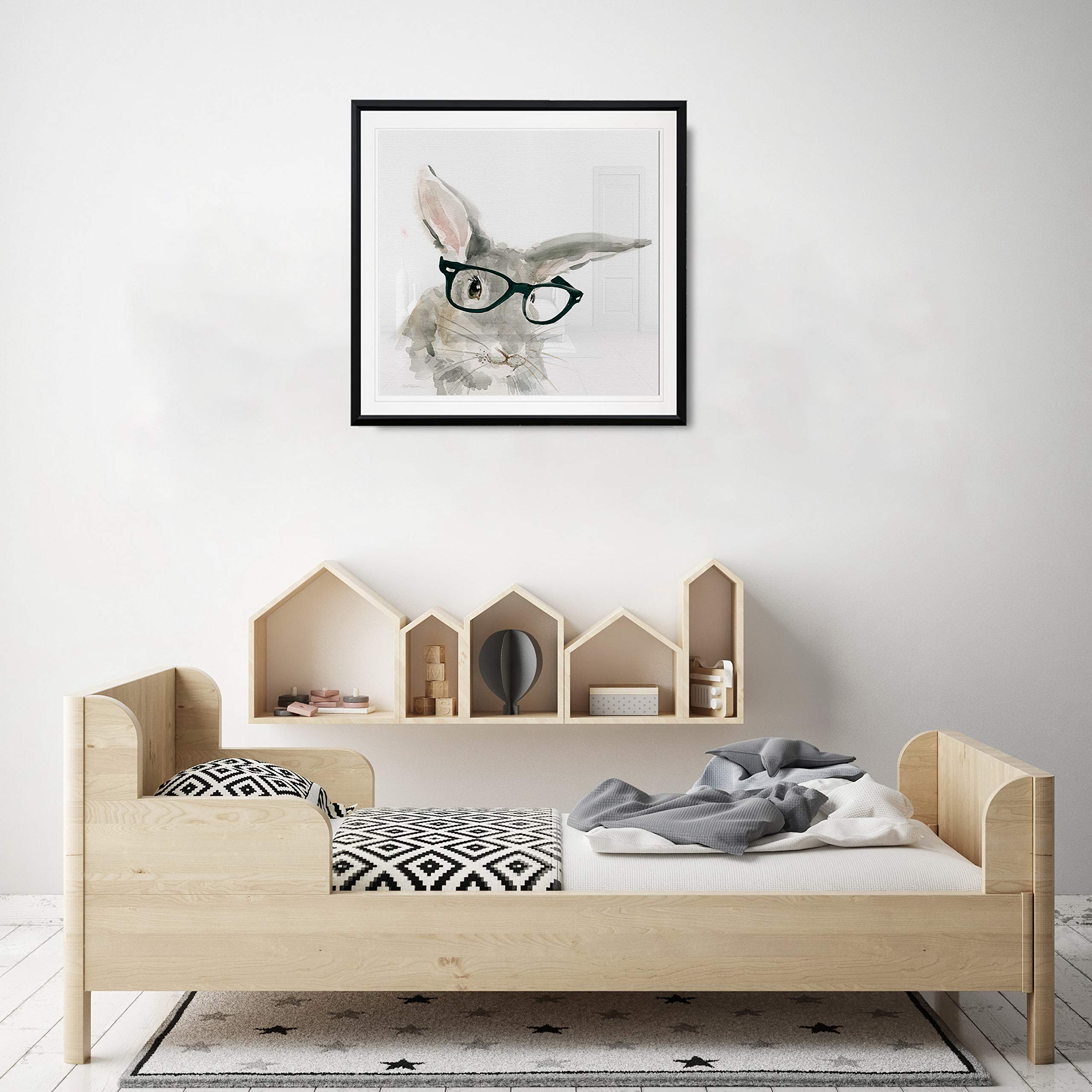 Adorable Rabbit Painting - Baby Bunny with Glasses Framed Canvas Art Print - Cute Animal Wall Decor for Nursery, Kids Room & Home Office