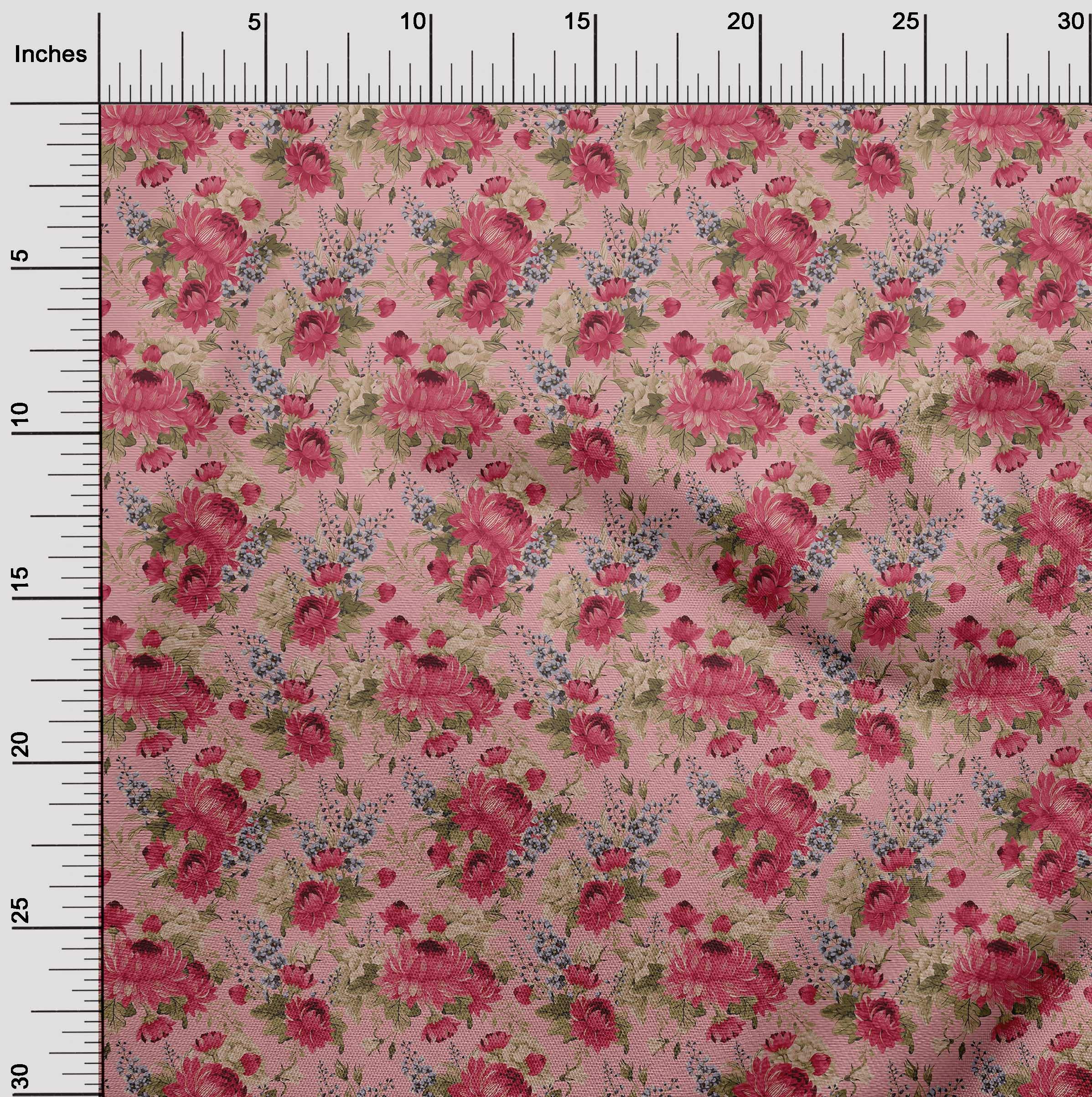 oneOone Polyester Spandex Pink Salmon Fabric - 56 Inch Wide Stripe, Leaves & Floral Print DIY Quilting Material | Perfect for Clothing, Home Decor, and Craft Projects