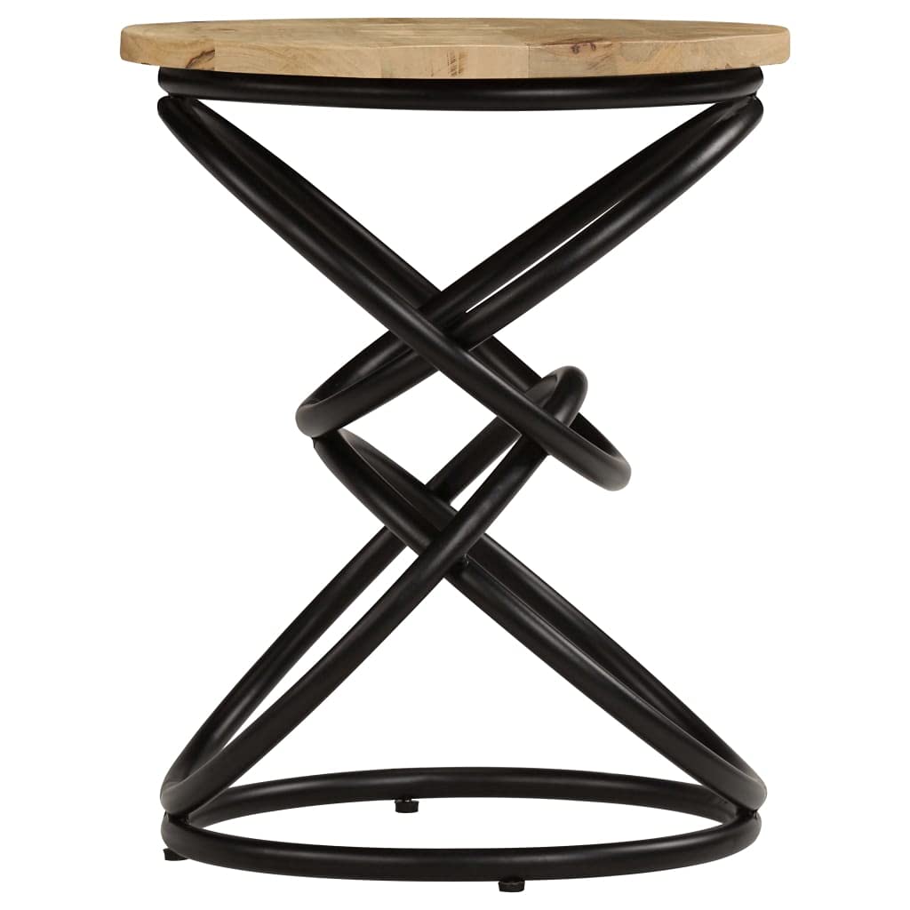 Round Side Table - Solid Mango Wood Sofa Couch Table, 15.7