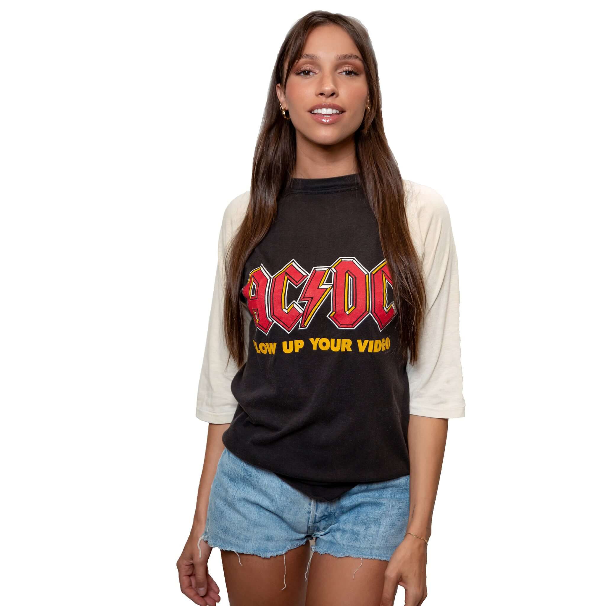 Vintage ACDC Raglan Tee Shirt 1988 - Medium Size, Made in USA - Retro Band Merch for Concerts & Casual Wear