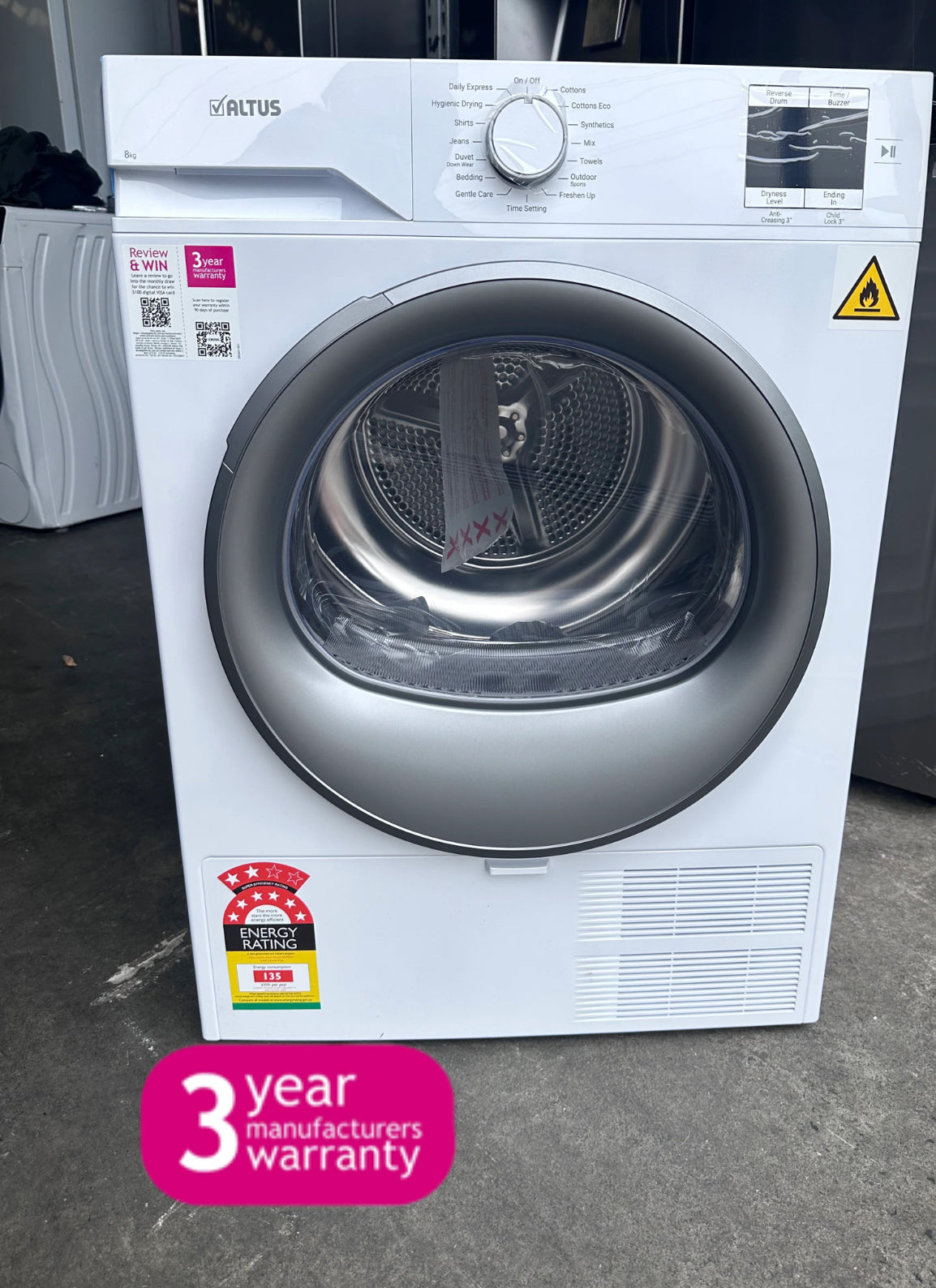 Brand New Altus 8kg Heat Pump Dryer ADP80W - Energy Efficient Made in Europe with 3 Year Warranty - Perfect for Apartments, Small Homes & Eco-Friendly Laundry Solutions